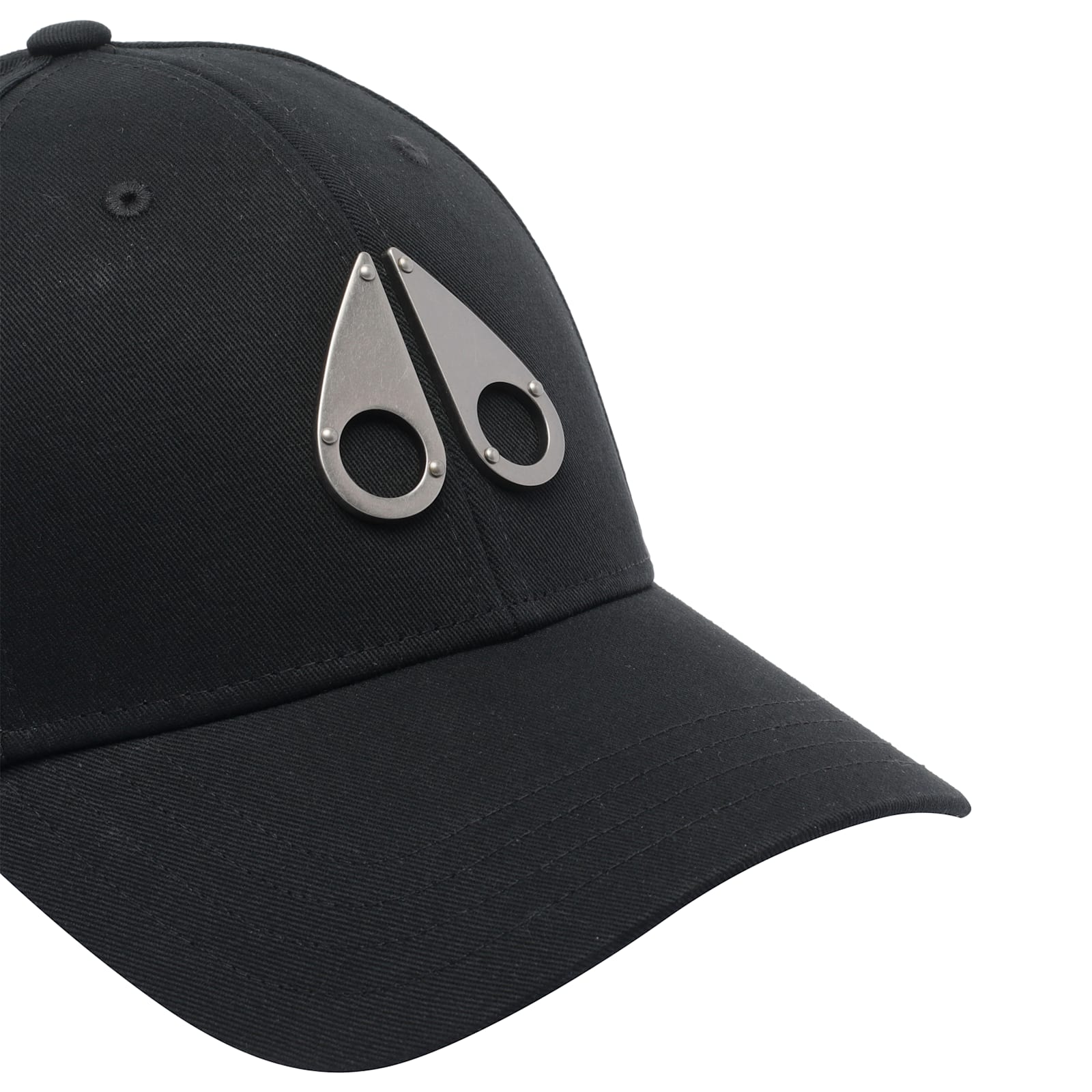 Moose Knuckles Black Baseball Cap With Metal Logo Patch In Cotton Man In Black