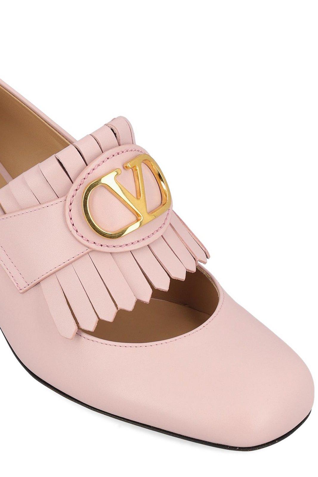 Valentino Smooth Calfskin Leather Shoes With Vlogo In Powder