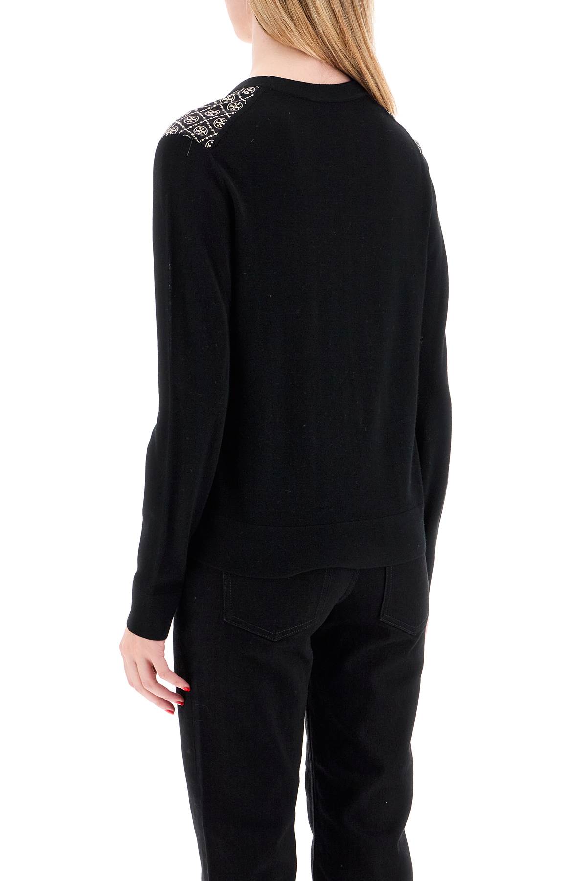 Tory Burch Silk Insert Cardigan With Eight In Black / Black T Monogram Mini (black)