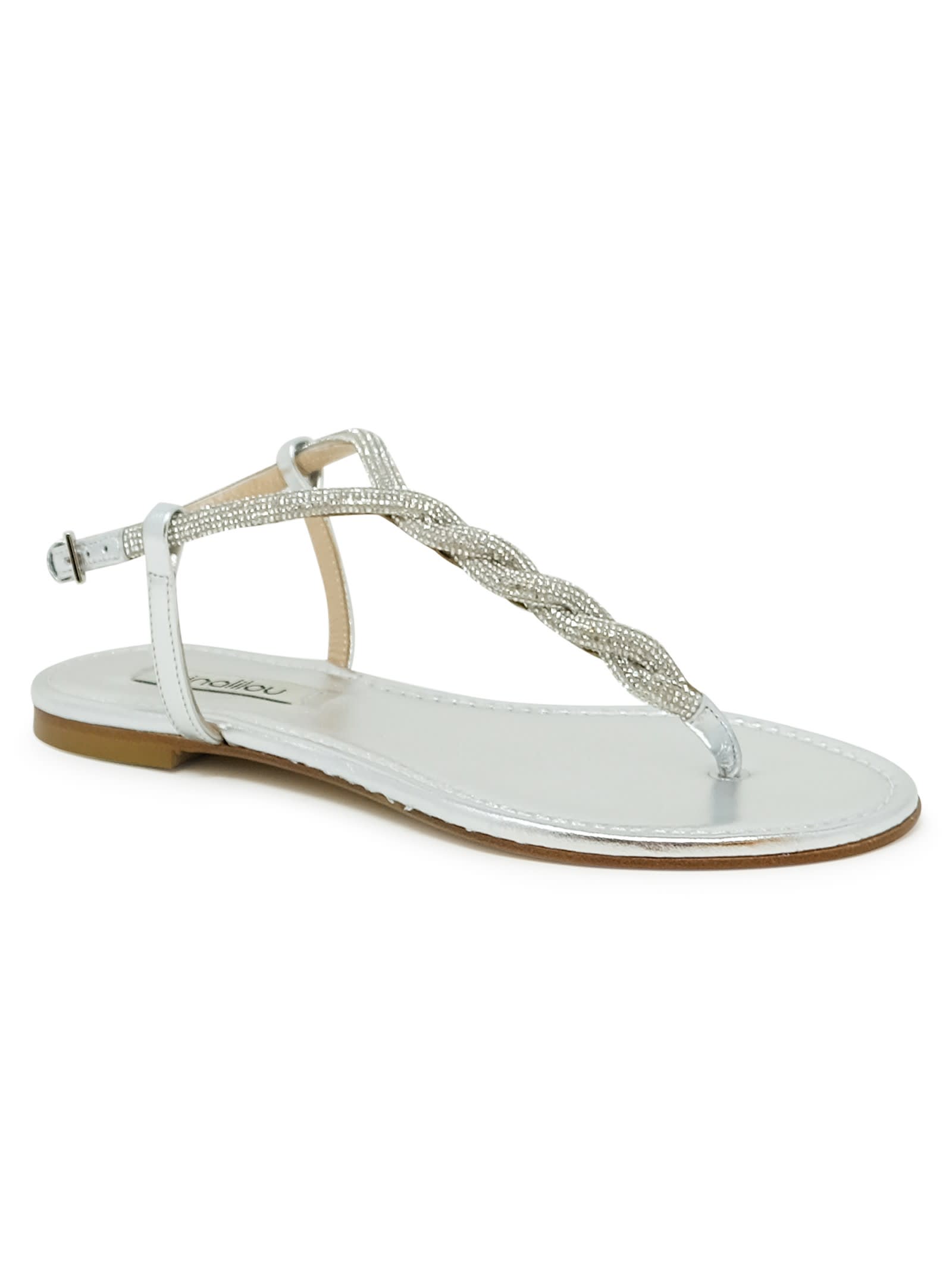 Shop Ninalilou Leather Flat Sandal In Silver