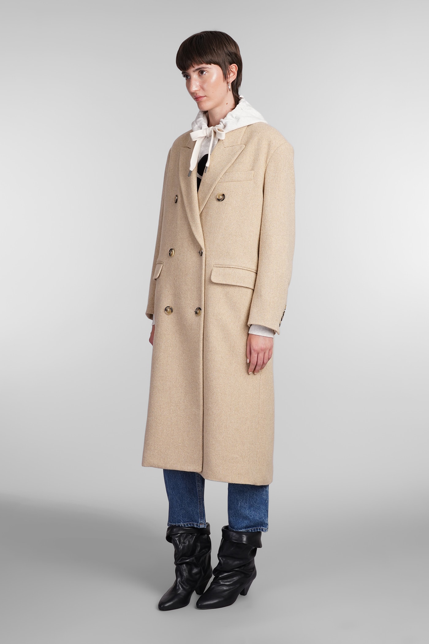 Shop Marant Etoile Lexana Coat In Beige Wool