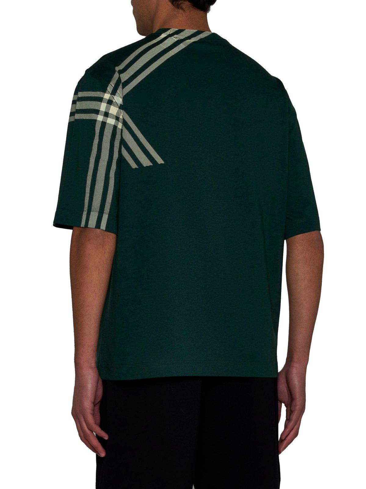 Shop Burberry Checked Crewneck T-shirt In Green