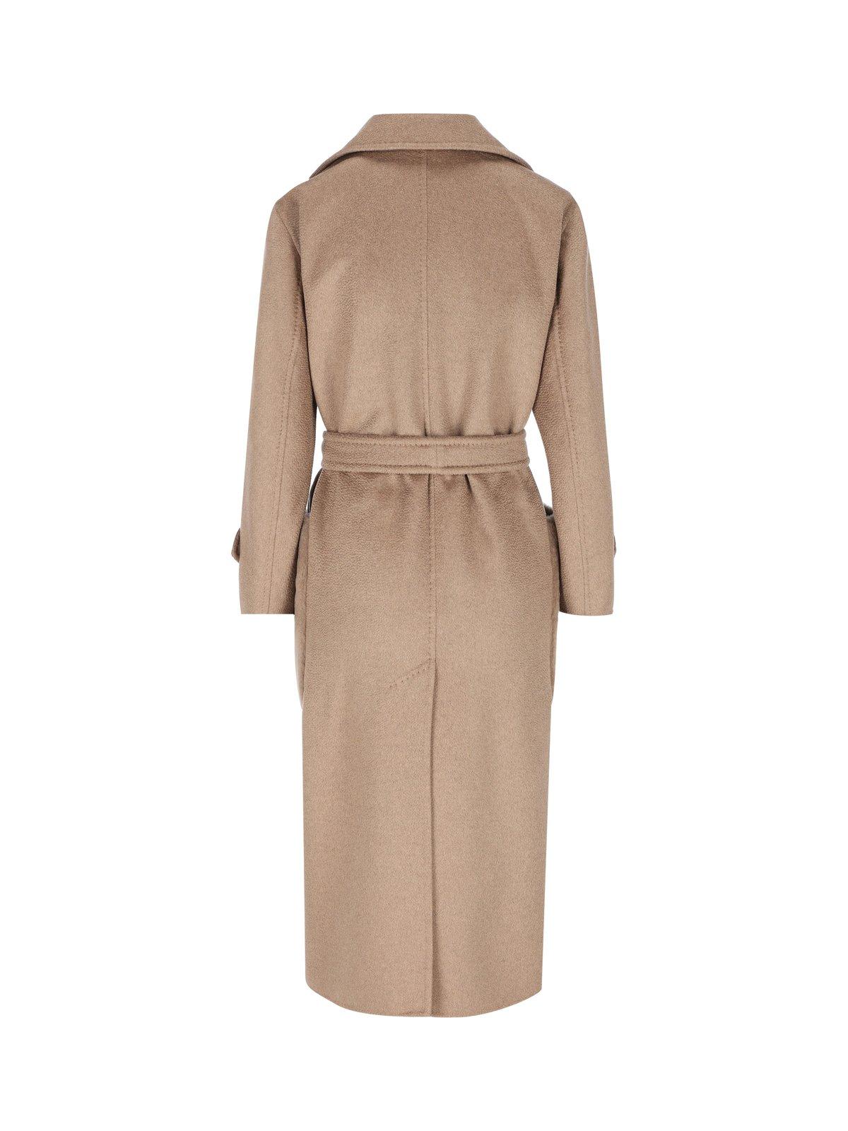 Shop Max Mara Magia Belted Long-sleeved Coat In 0 Bianco