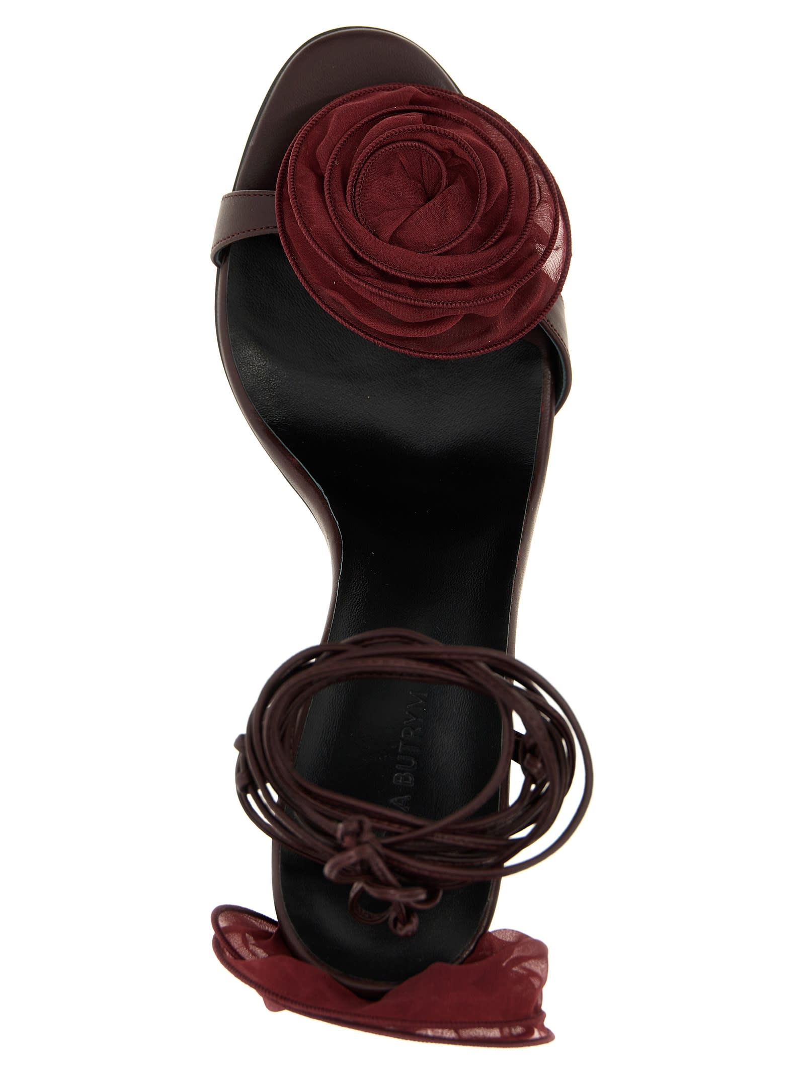 Magda Butrym Crochet Flower-embellished Lace-up Sandals In Bordeaux