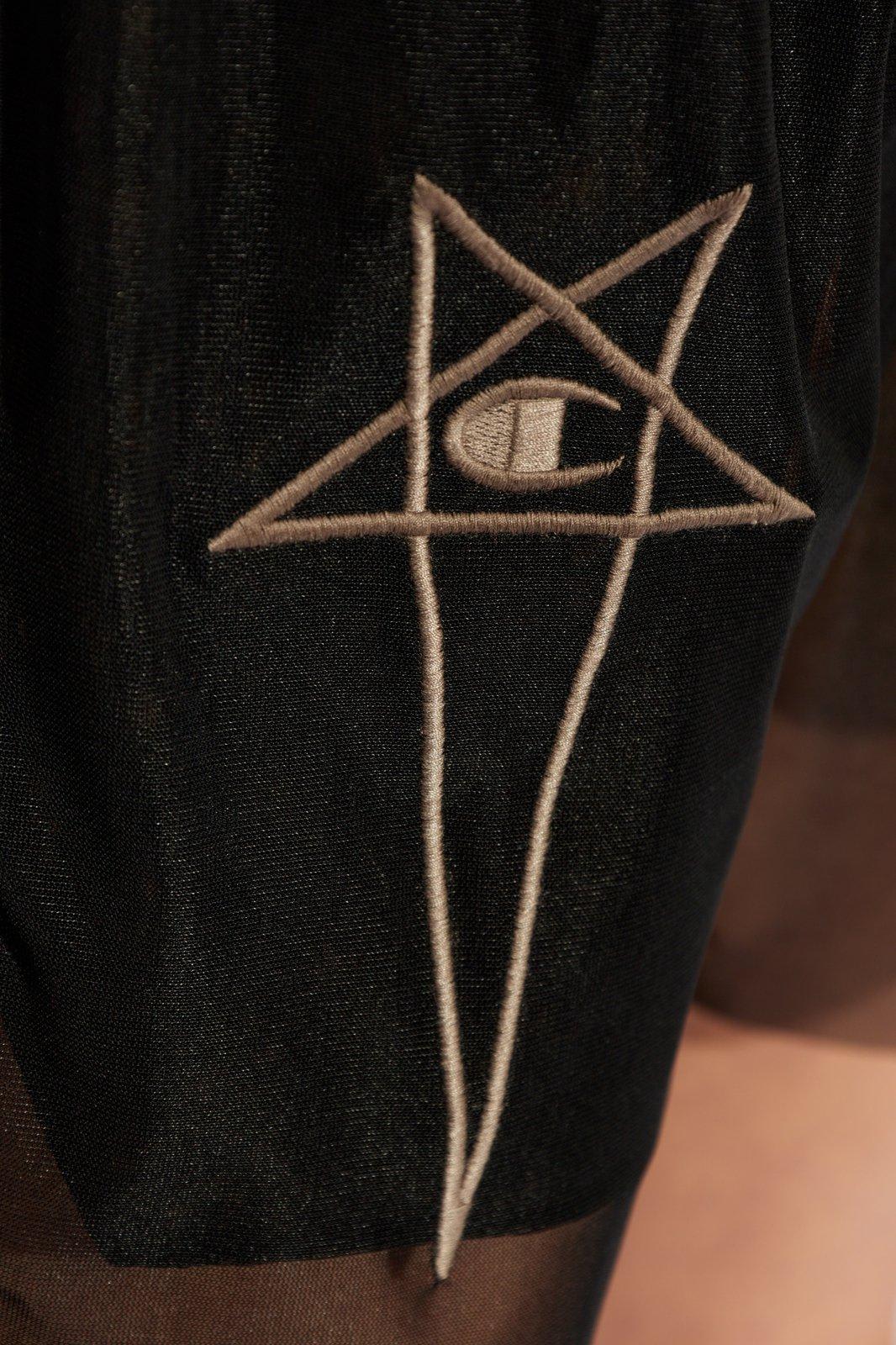 Shop Rick Owens X Champion Logo Embroidered Drawstring Shorts In Black