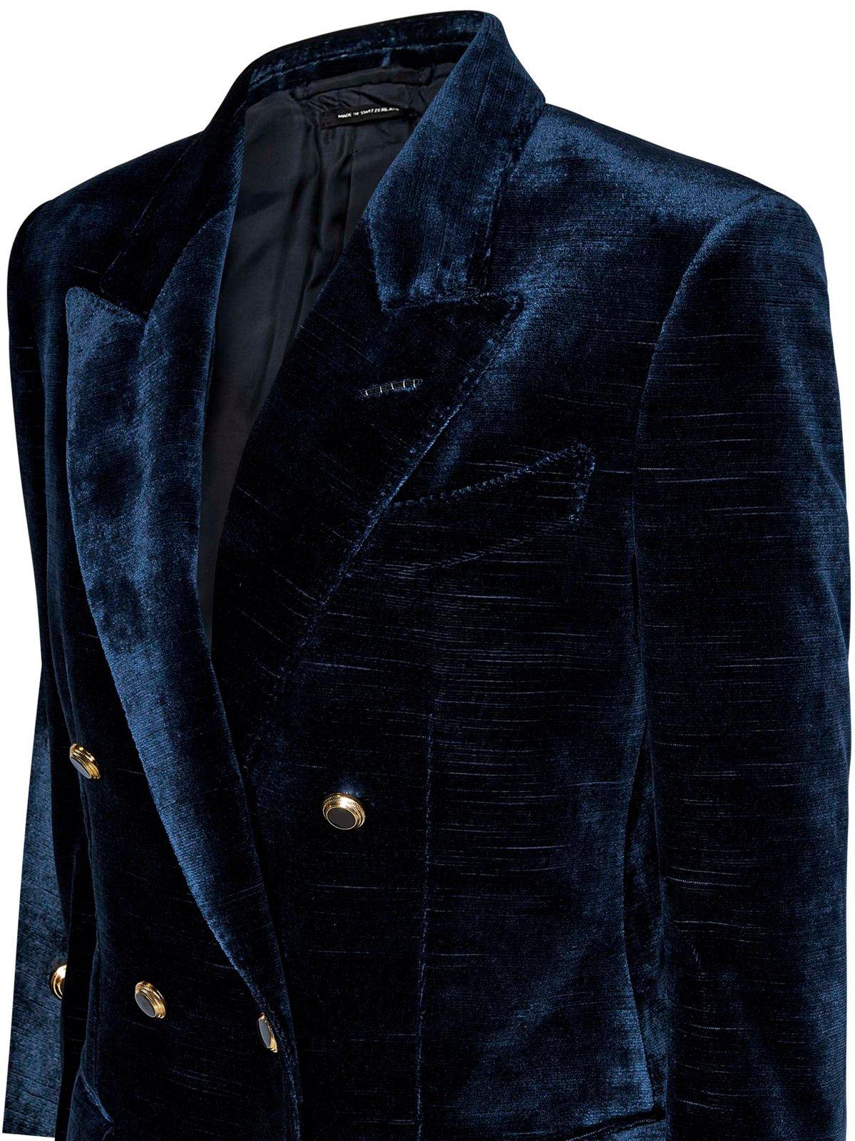 Shop Tom Ford Velvet Wallis Double Breasted Jacket In Blue