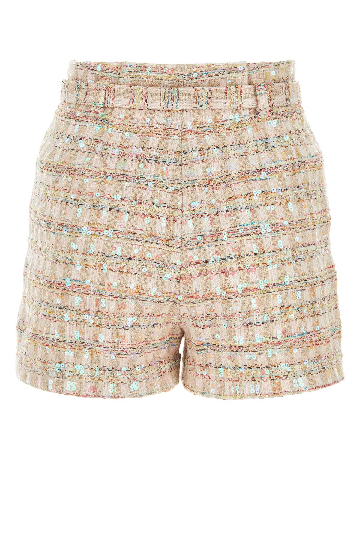 Shop Self-portrait Multicolor Boucle Shorts In Pink