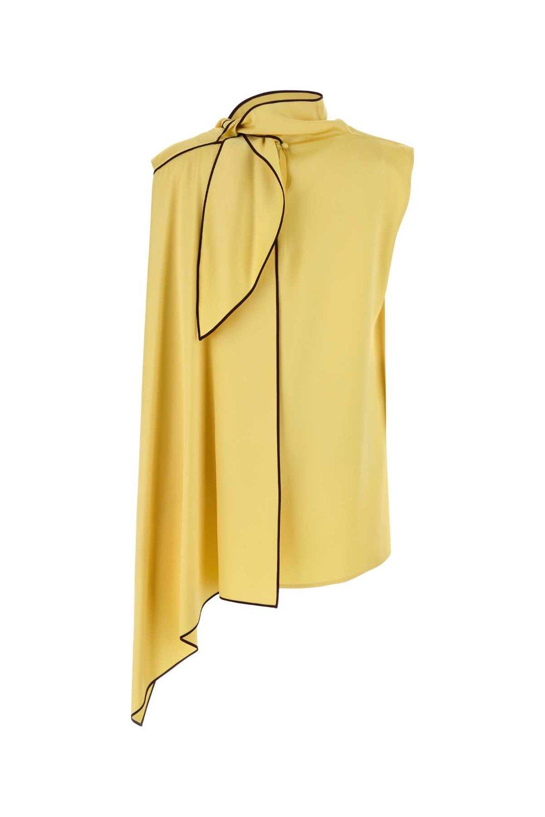 Stella Mccartney Satin Top With Asymmetric Hem And Bow Detail In Beige