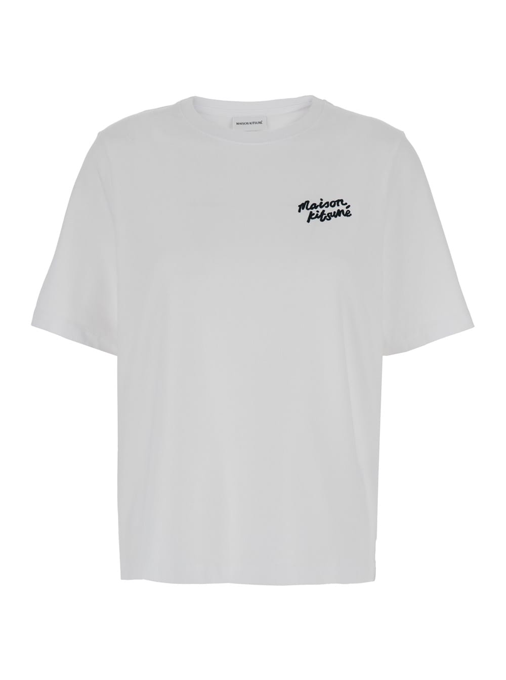 Shop Maison Kitsuné White T-shirt With Logo Handwriting Print In Cotton Woman