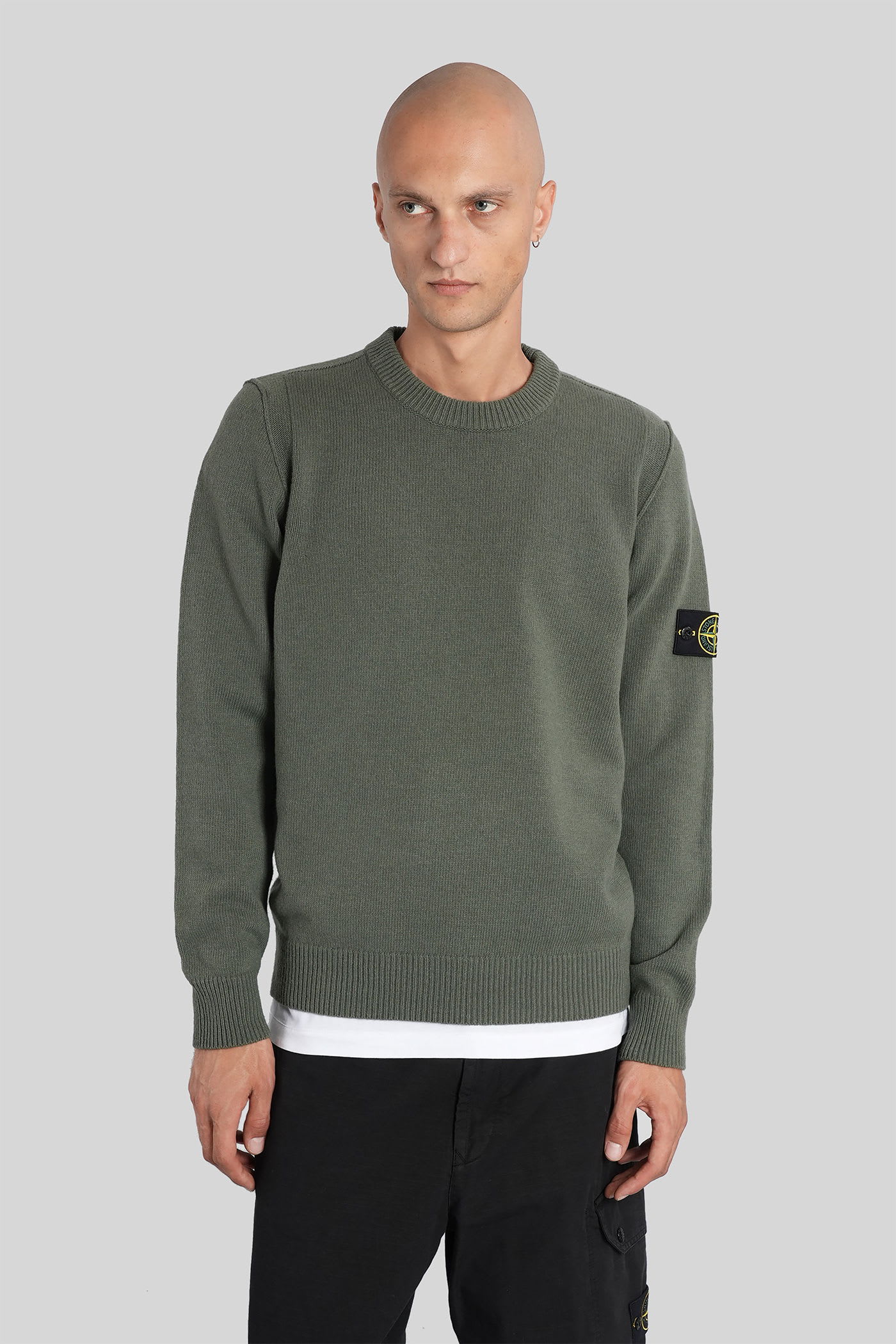 Stone Island Wool Crewneck Sweater In Green