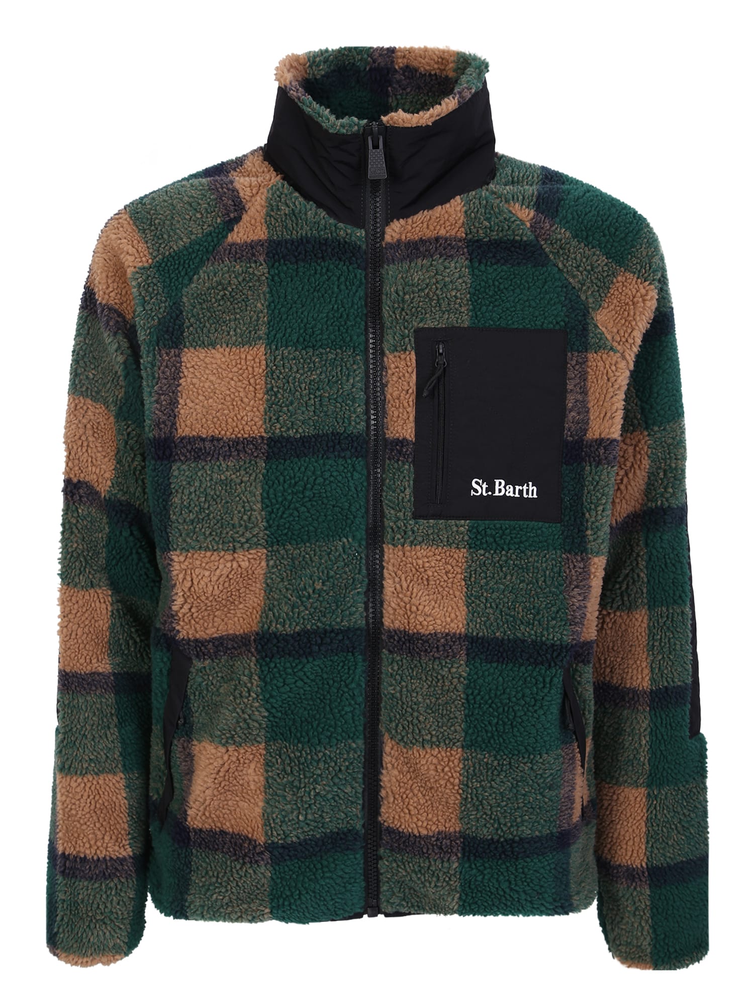 Shop Mc2 Saint Barth Bicolored Green-red Zip Sherpa Jacket