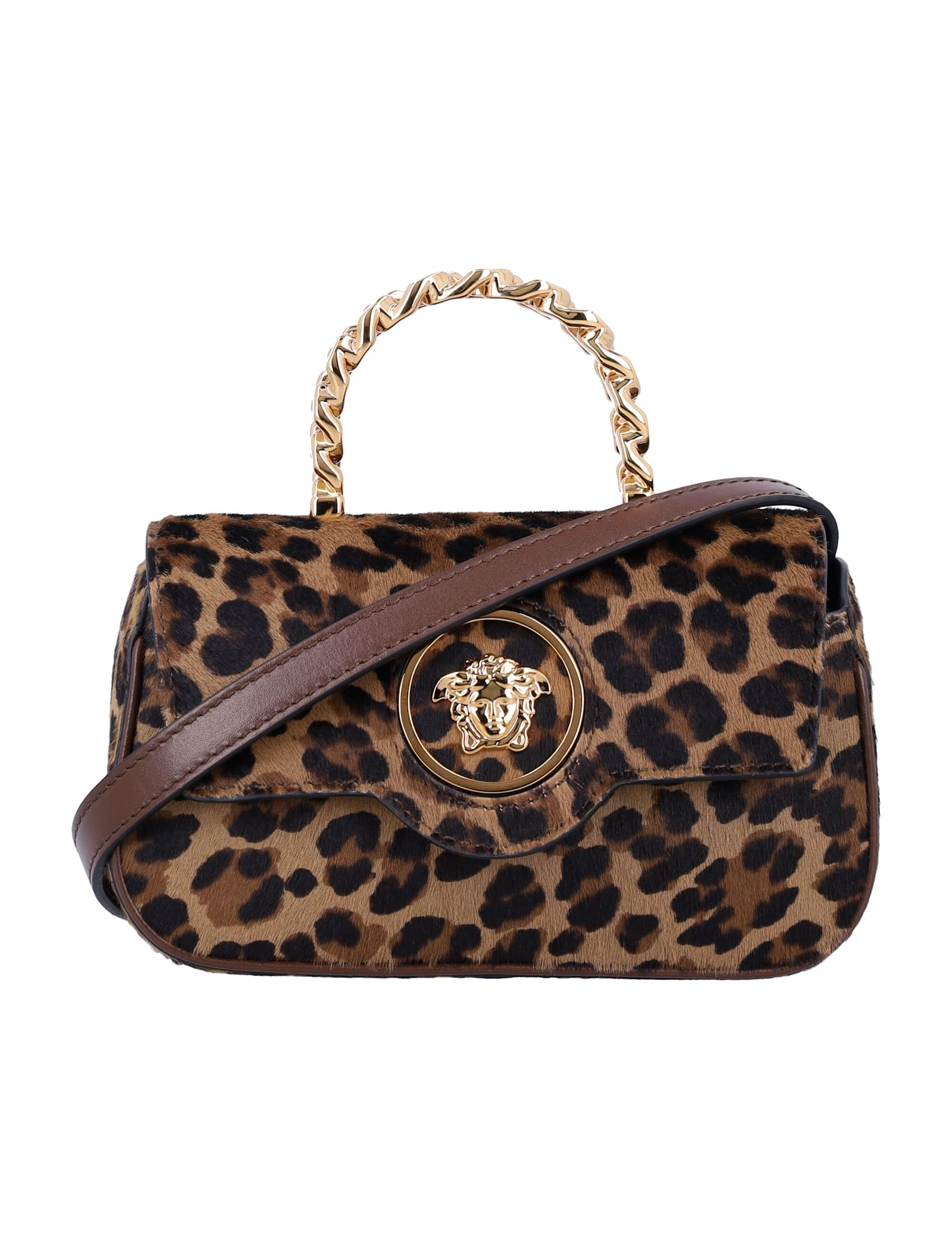 Shop Versace Leo Mini Top Handle Bag In Leopard