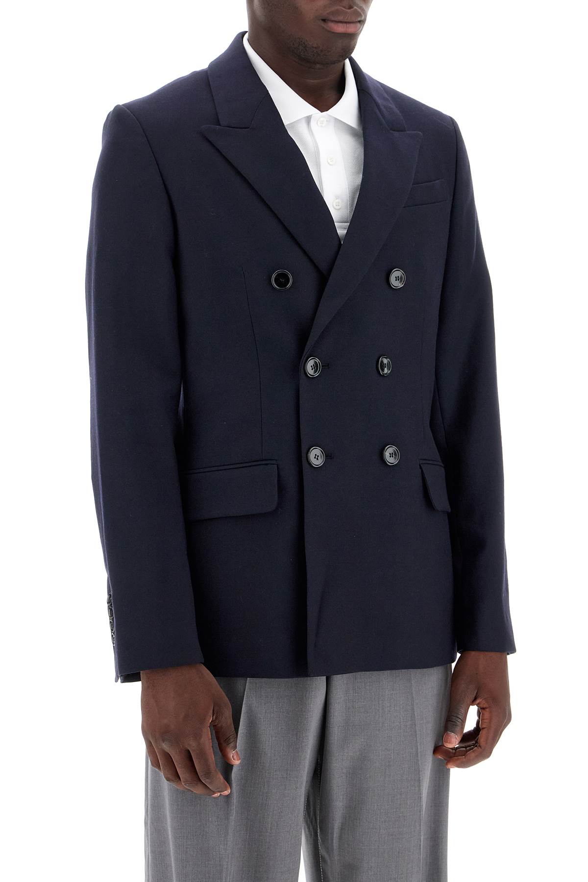 Shop Ami Alexandre Mattiussi Double-breasted Wool Jacket In Bleu Marine (blue)