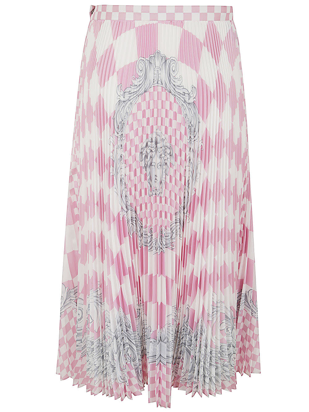 Shop Versace Baroque Silver Printed Skirt In Pastel Pink White Silver