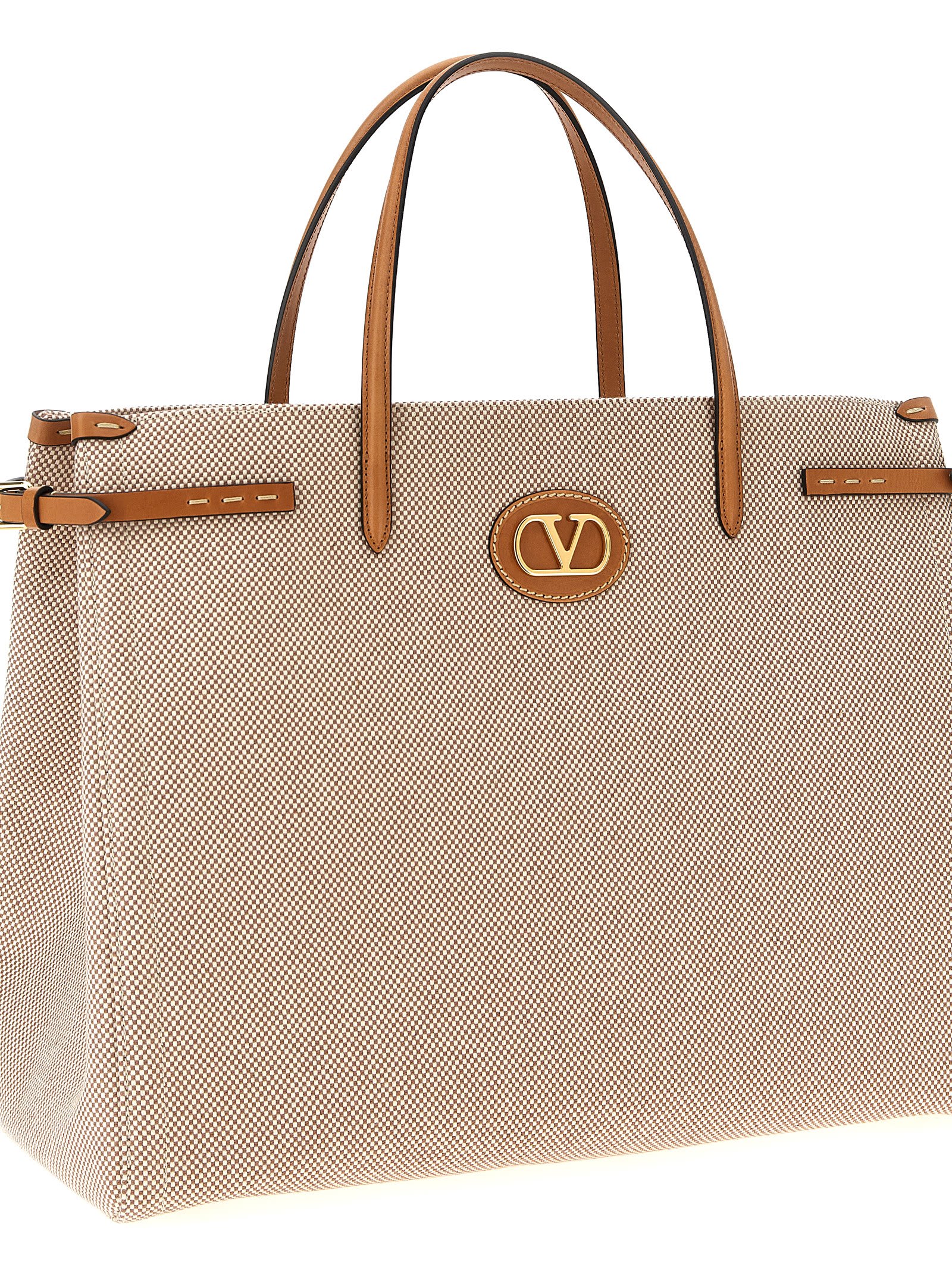Valentino Antibes Big Shopping Bag With Adjustable Side Straps In Beige