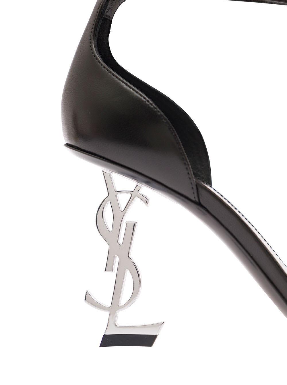 Shop Saint Laurent Opyum Sandals With Monogram Heel In Smooth Leather Black Woman