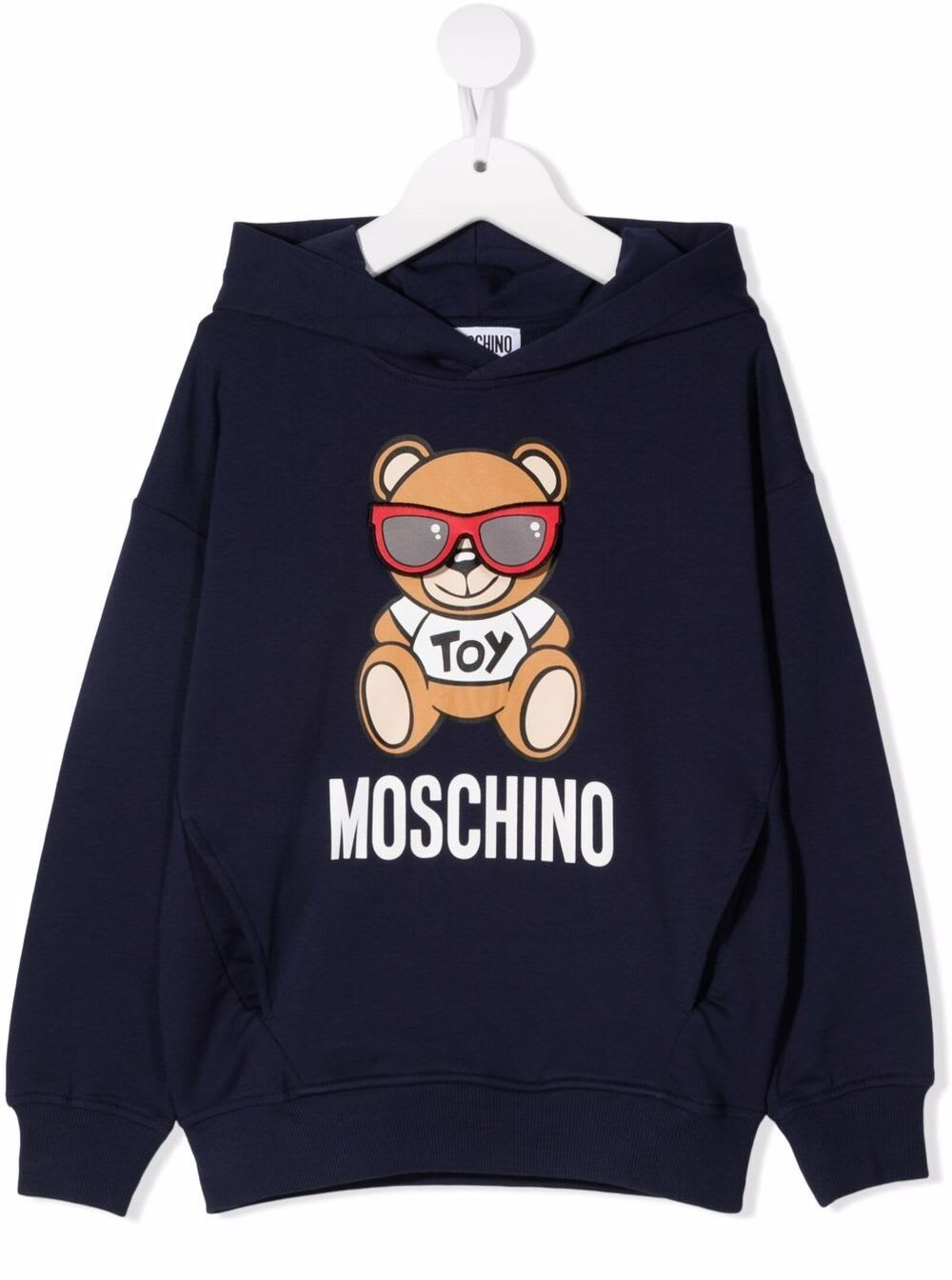 Moschino Boy Cotton Blue Hoodie With Teddy Bear Print