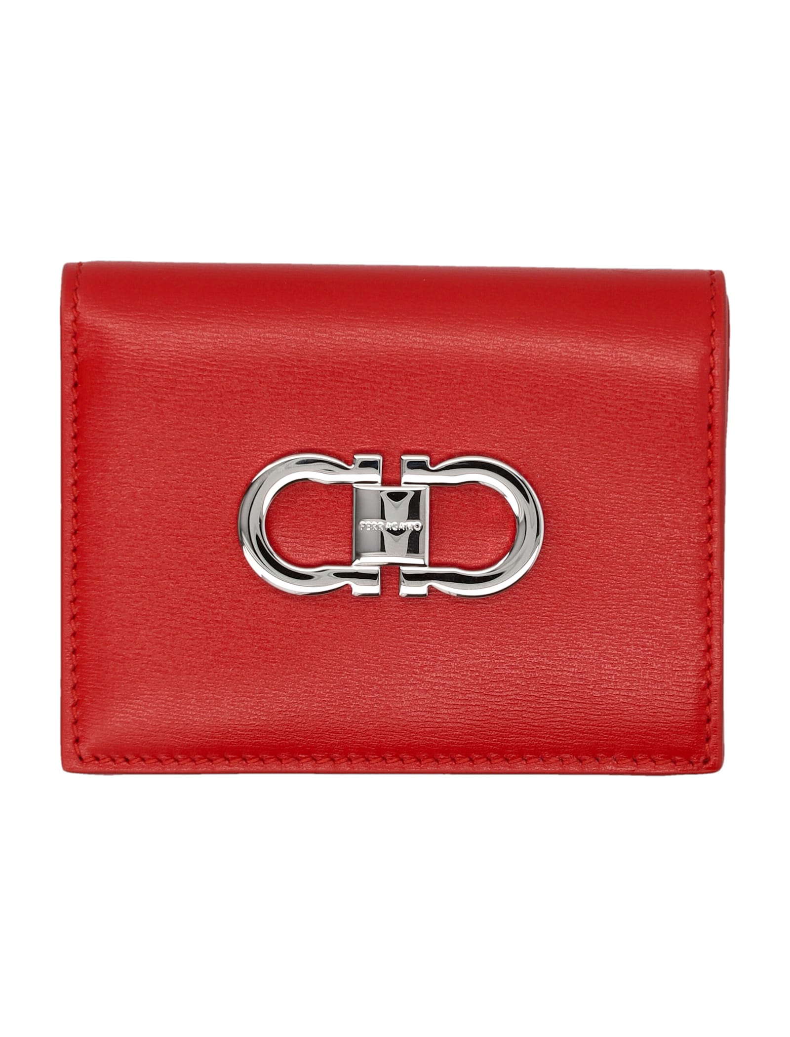 Shop Ferragamo Gancini Compact Wallet In Flame Red 305