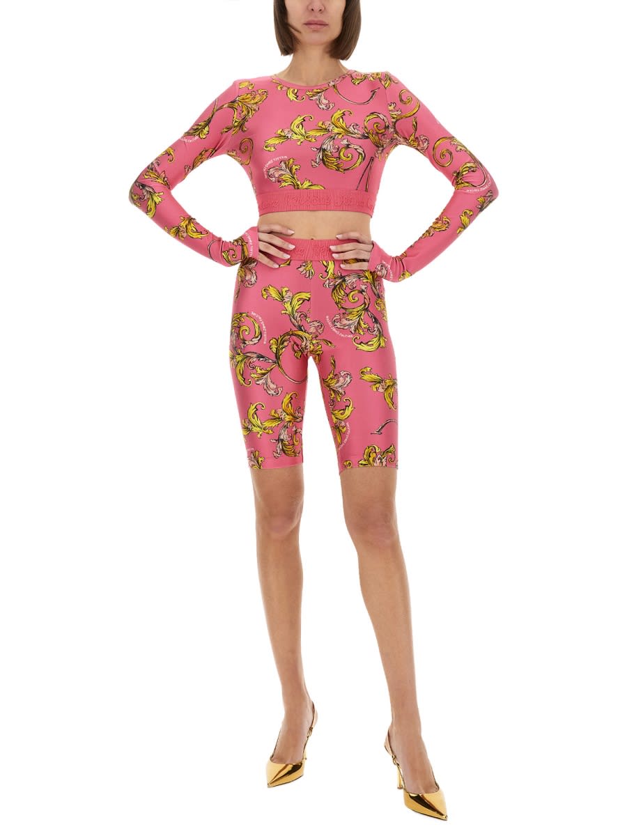 Versace Jeans Couture Outline Barocco Crop Top In Pink