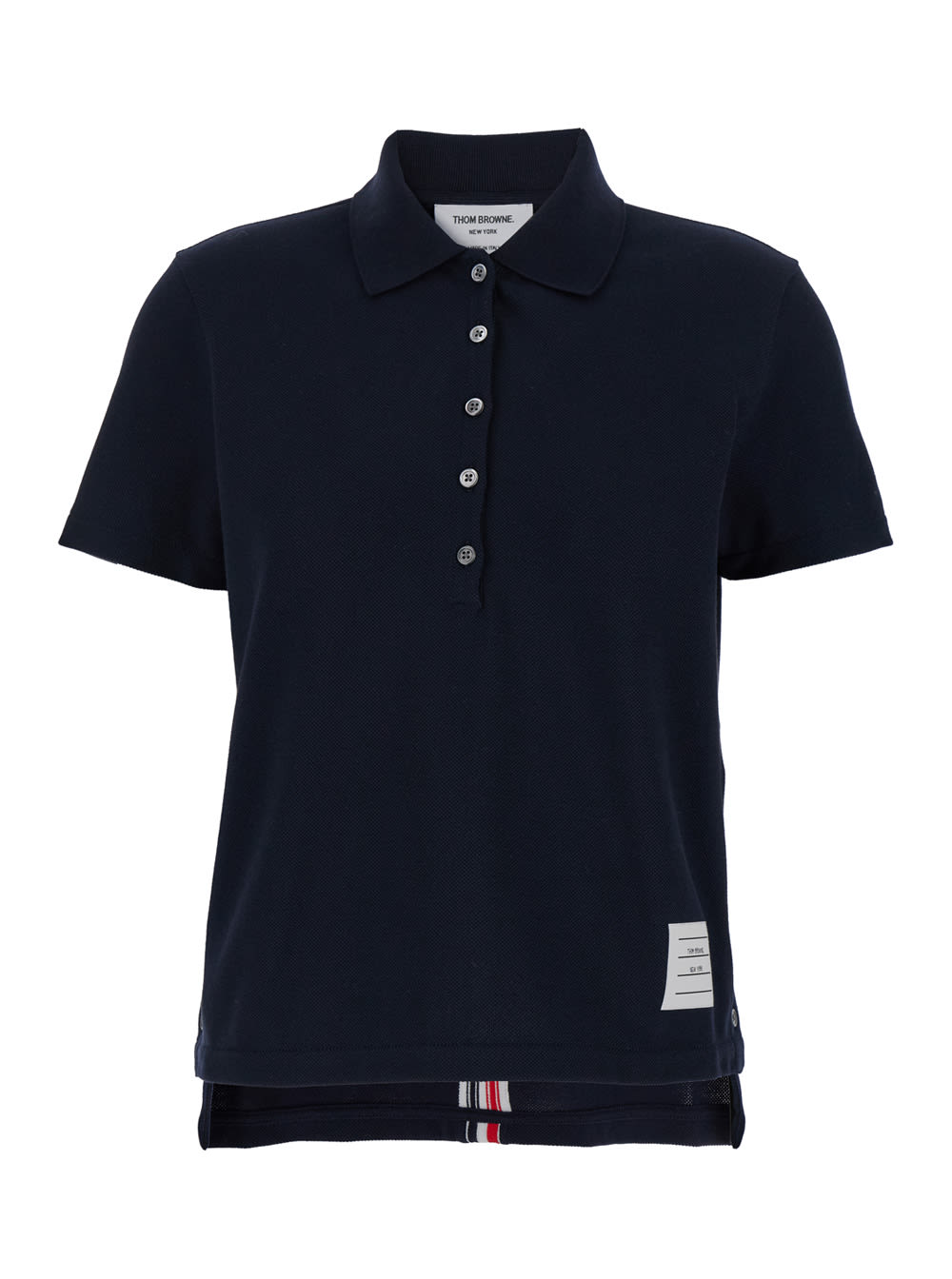 Shop Thom Browne Relaxed Fit Short Sleeve Polo W/ Center Back Rwb Stripe In Classic Pique In Blu