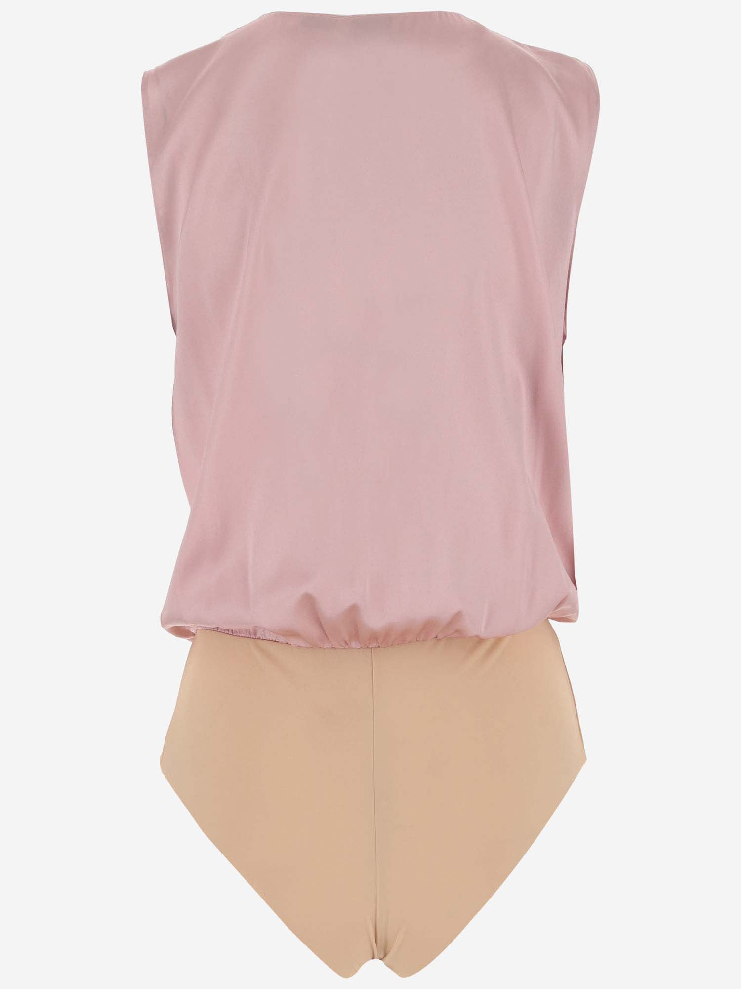 Shop Pinko Stretch Silk Draped Bodysuit In Pink