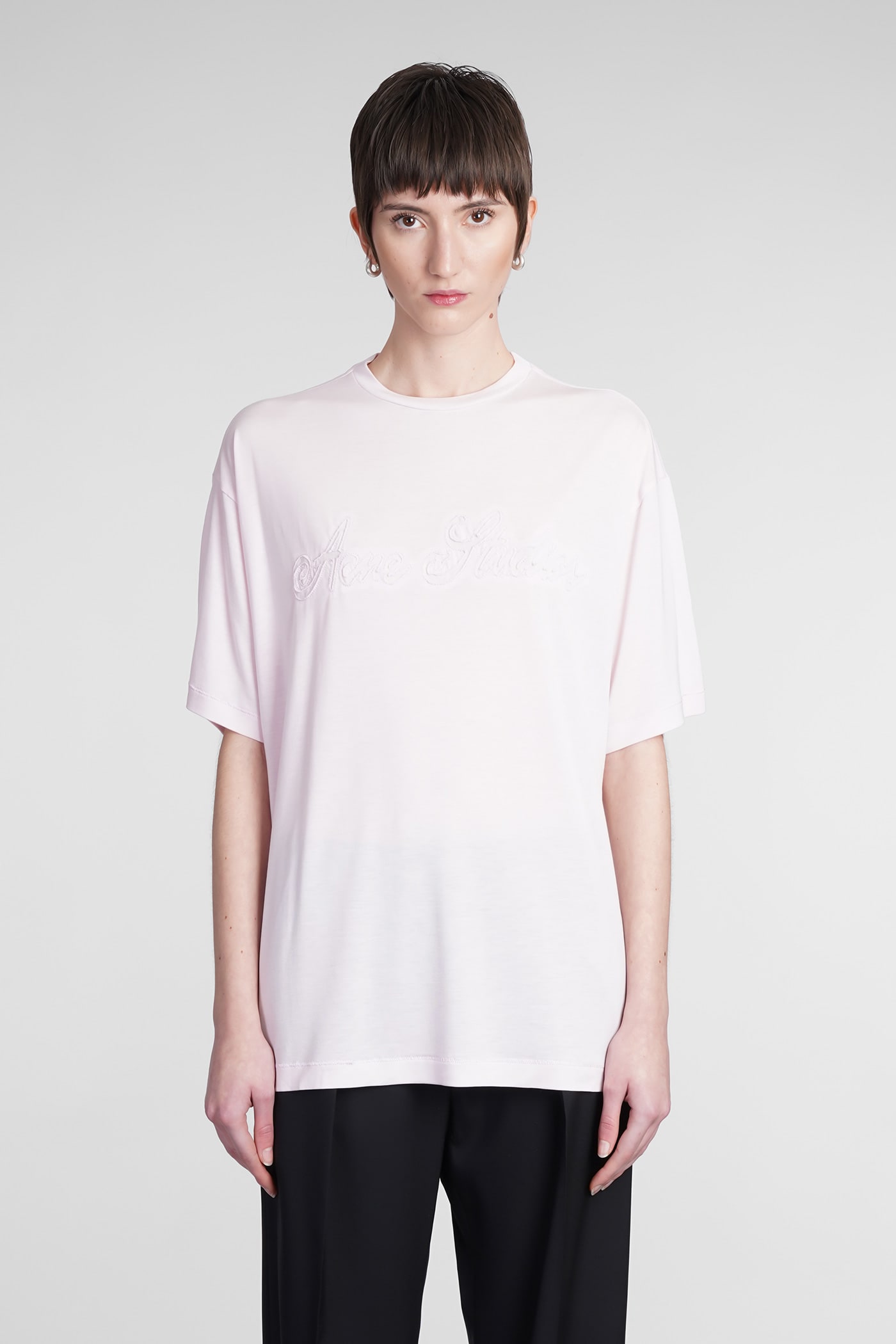 Acne Studios T-shirt In Rose-pink Wool And Polyester In Adk Light Purple