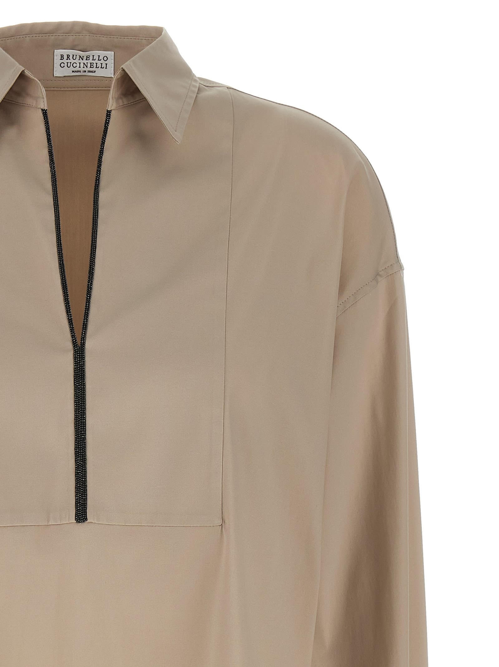 Brunello Cucinelli V-neck Shirt With Collared Design In Brown