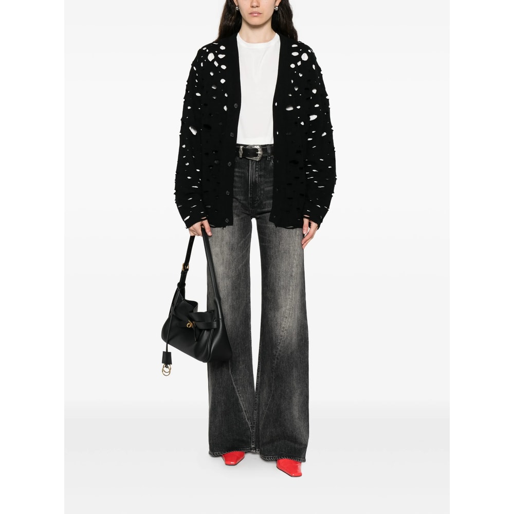 R13 Distressed Button-up Cardigan In Black