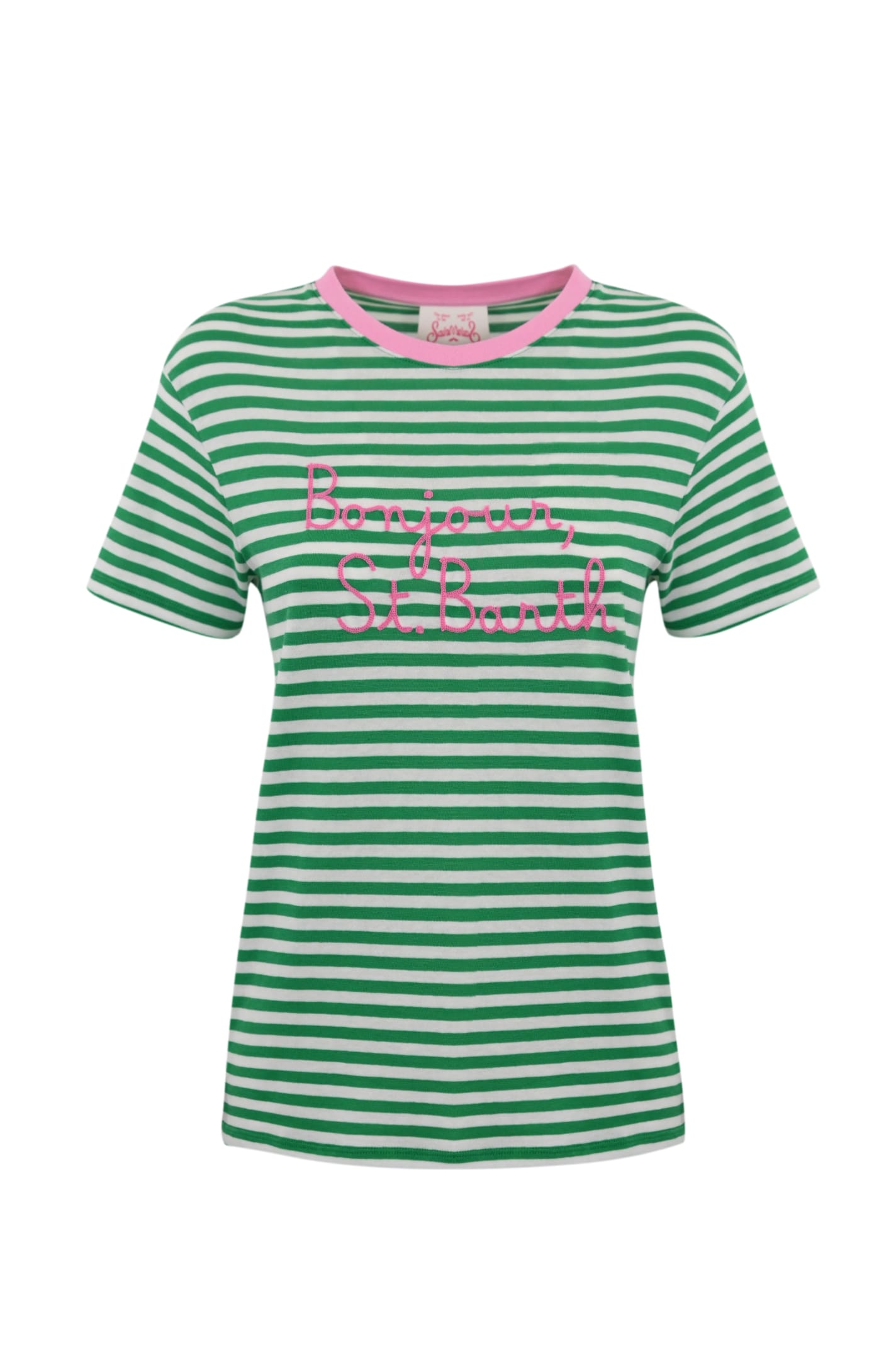 Mc2 Saint Barth Emilie T-shirt With Bonjour Saint Barth Embroidery In Green