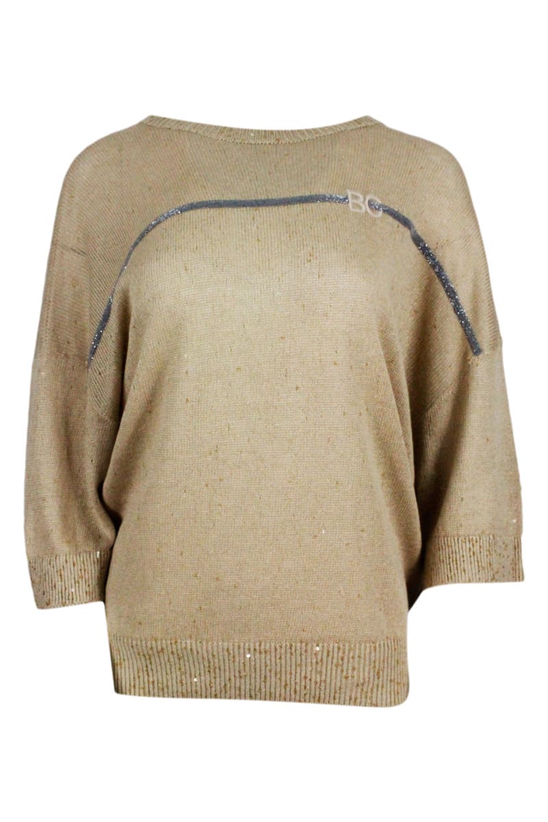 Brunello Cucinelli Short-sleeved Round-neck Diamond Sweater