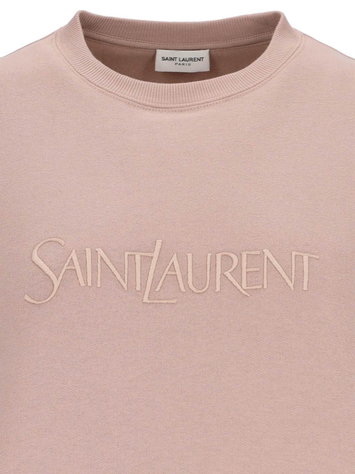 Shop Saint Laurent Logo Crewneck Sweatshirt In Nude Rose