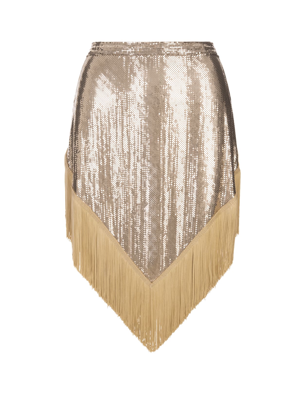 Rabanne Metallic Mesh Fringed Mini Skirt In Oro