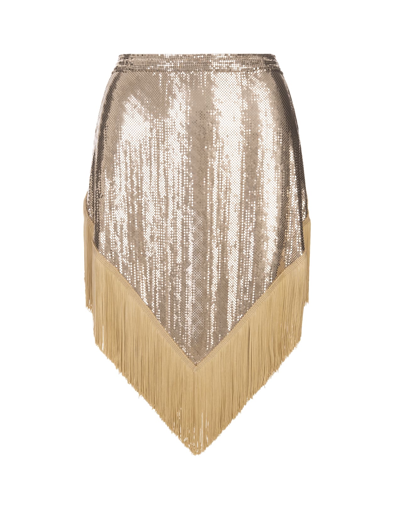 RABANNE GOLD METALLIC MESH SKIRT PAREO WITH FRINGES