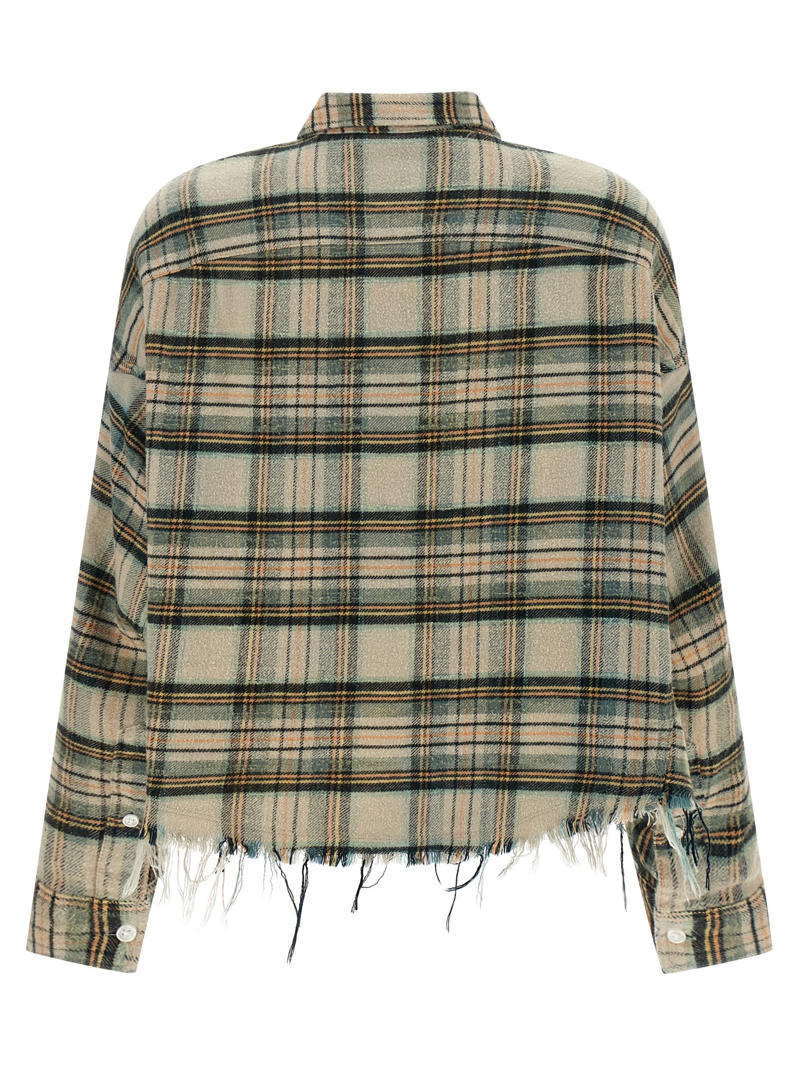 R13 Cropped Check Print Shirt With Fringed Asymmetric Hem In Multi