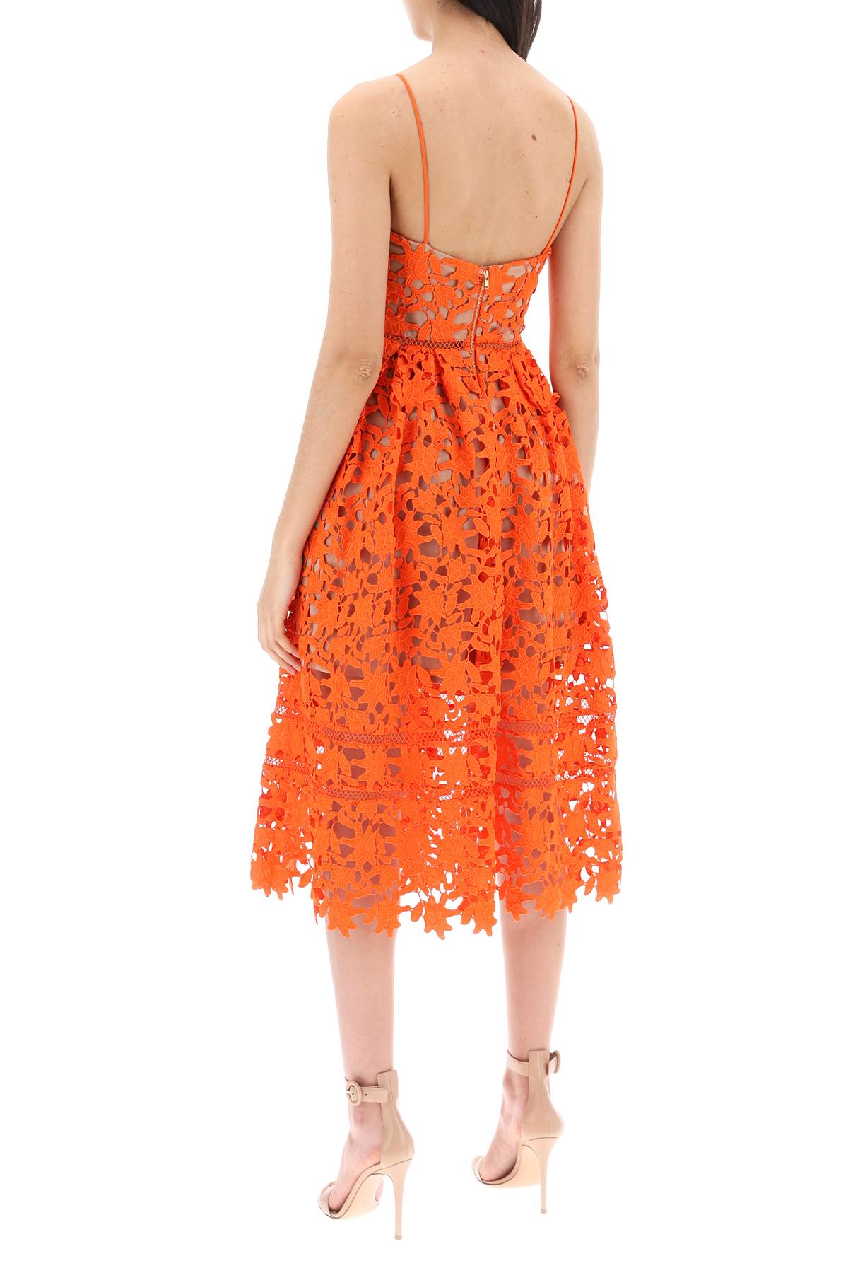 Shop Self-portrait Azaelea Floral Lace Midi Dress In Orange