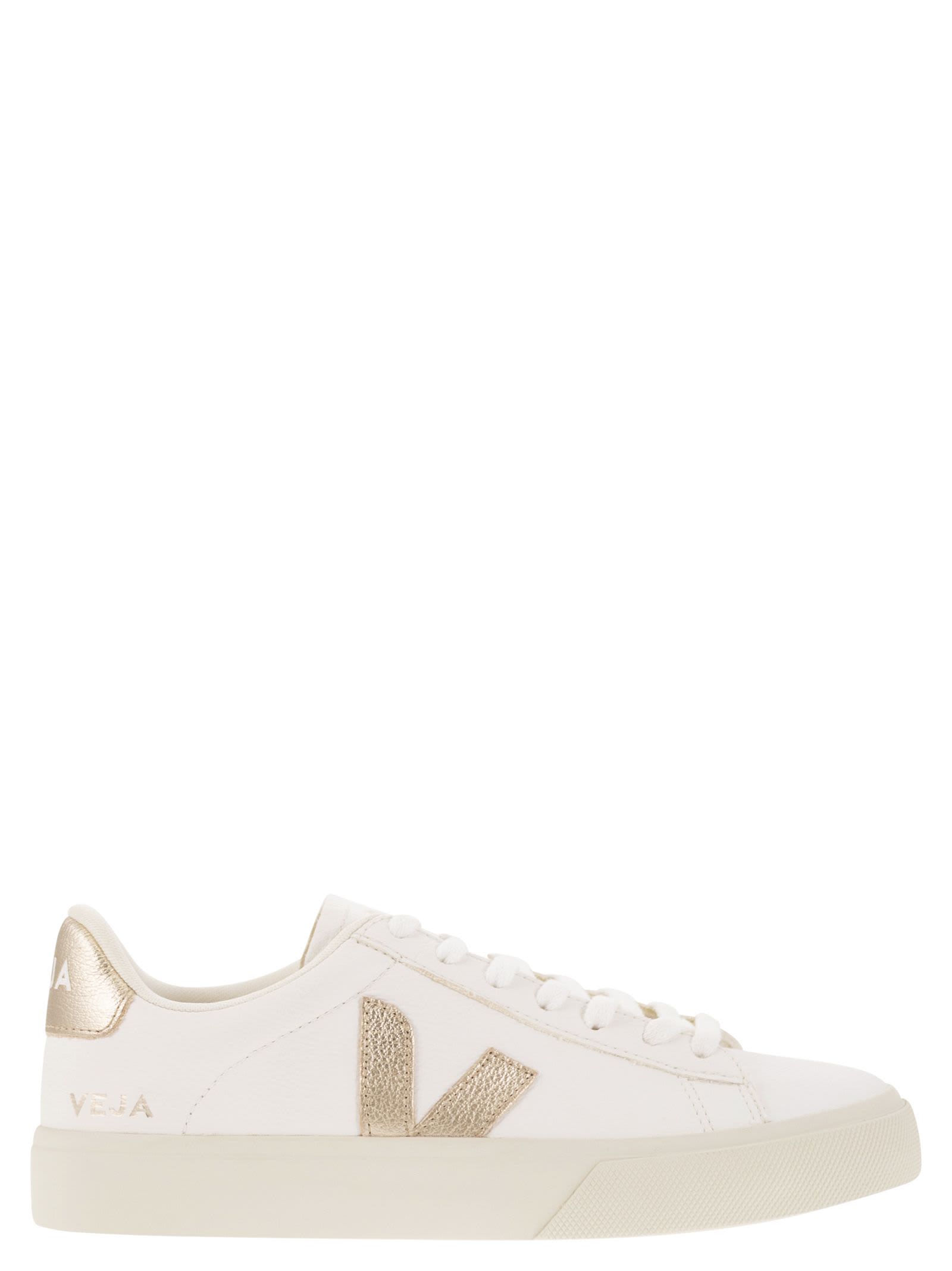 Veja Chromefree Leather Trainers In White/gold
