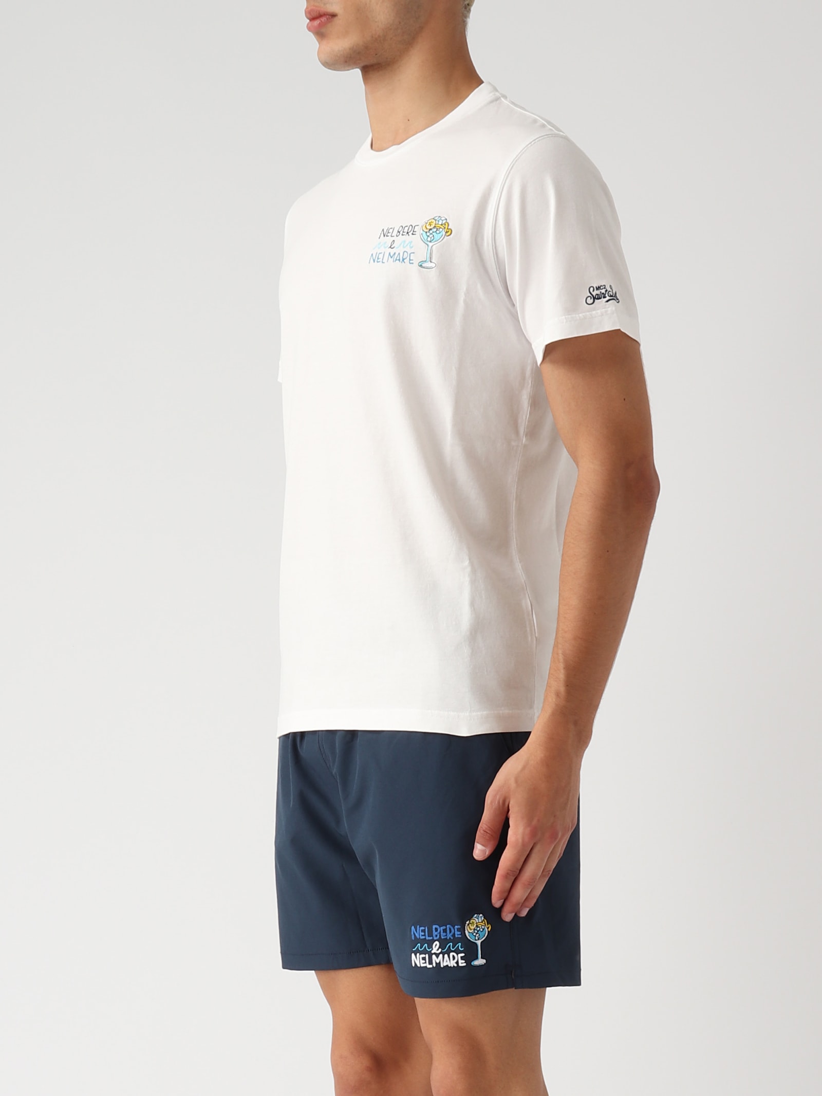 Shop Mc2 Saint Barth T-shirt With Embroidery Spritz Please T-shirt In Bianco Antico