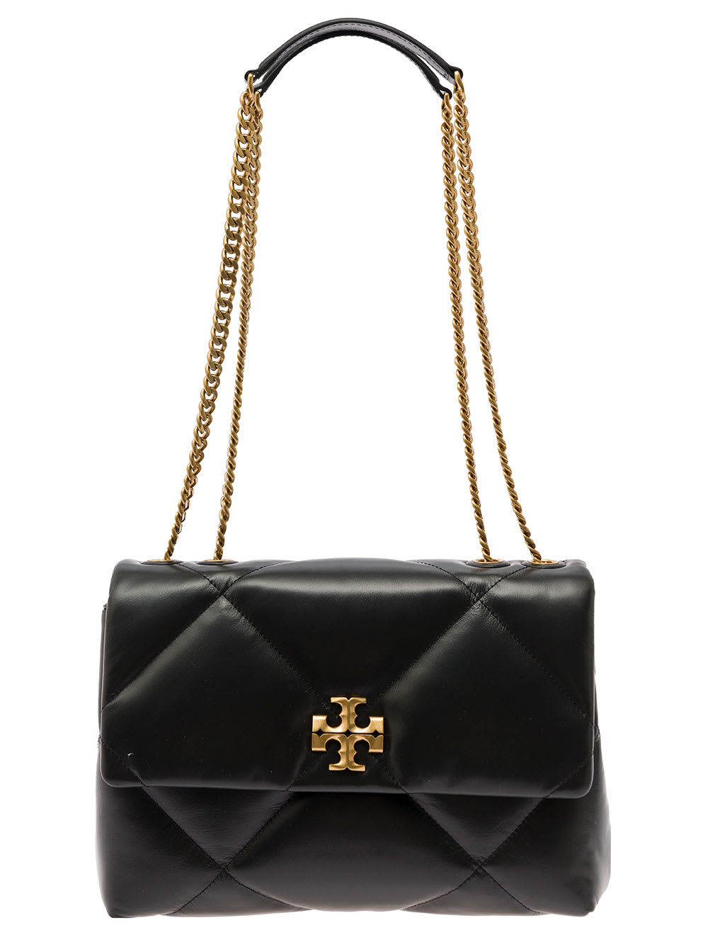 Shop Tory Burch Kira Diamond Black Crossbody Bag With Double T Logo In Quilted Leather Woman