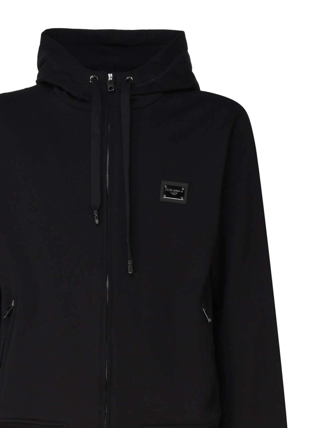 Shop Dolce & Gabbana Hoodie In Jersey With Zip In Black