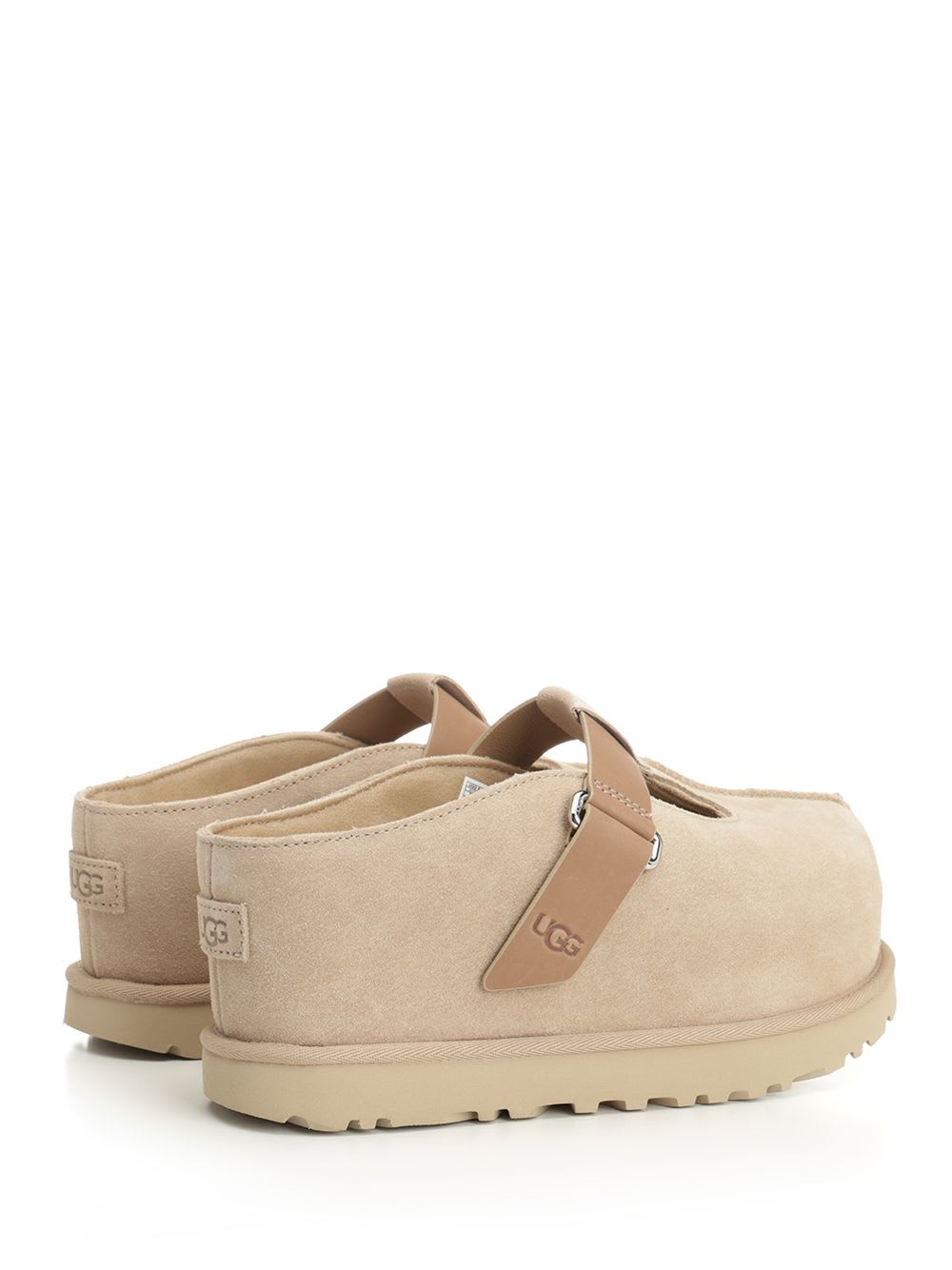Ugg Lace-up Flatform Sole Round Toe Shoes In Beige