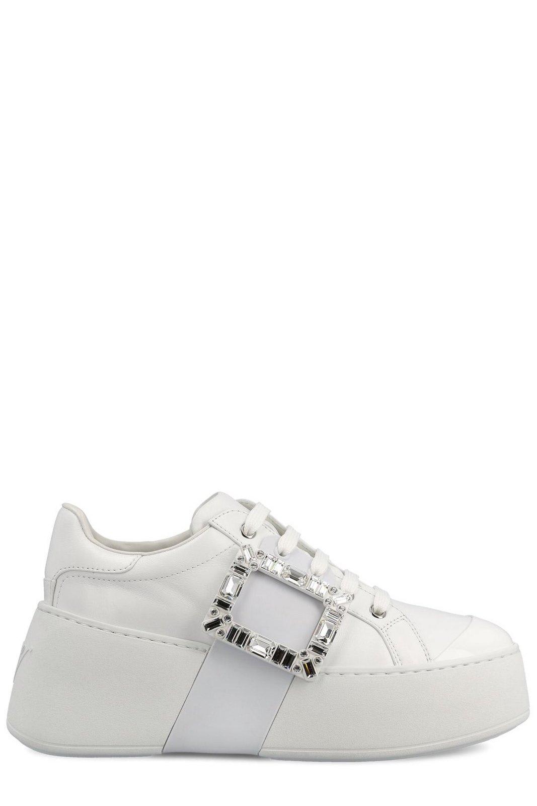 Roger Vivier Viv Skate Embellished Sneakers In White