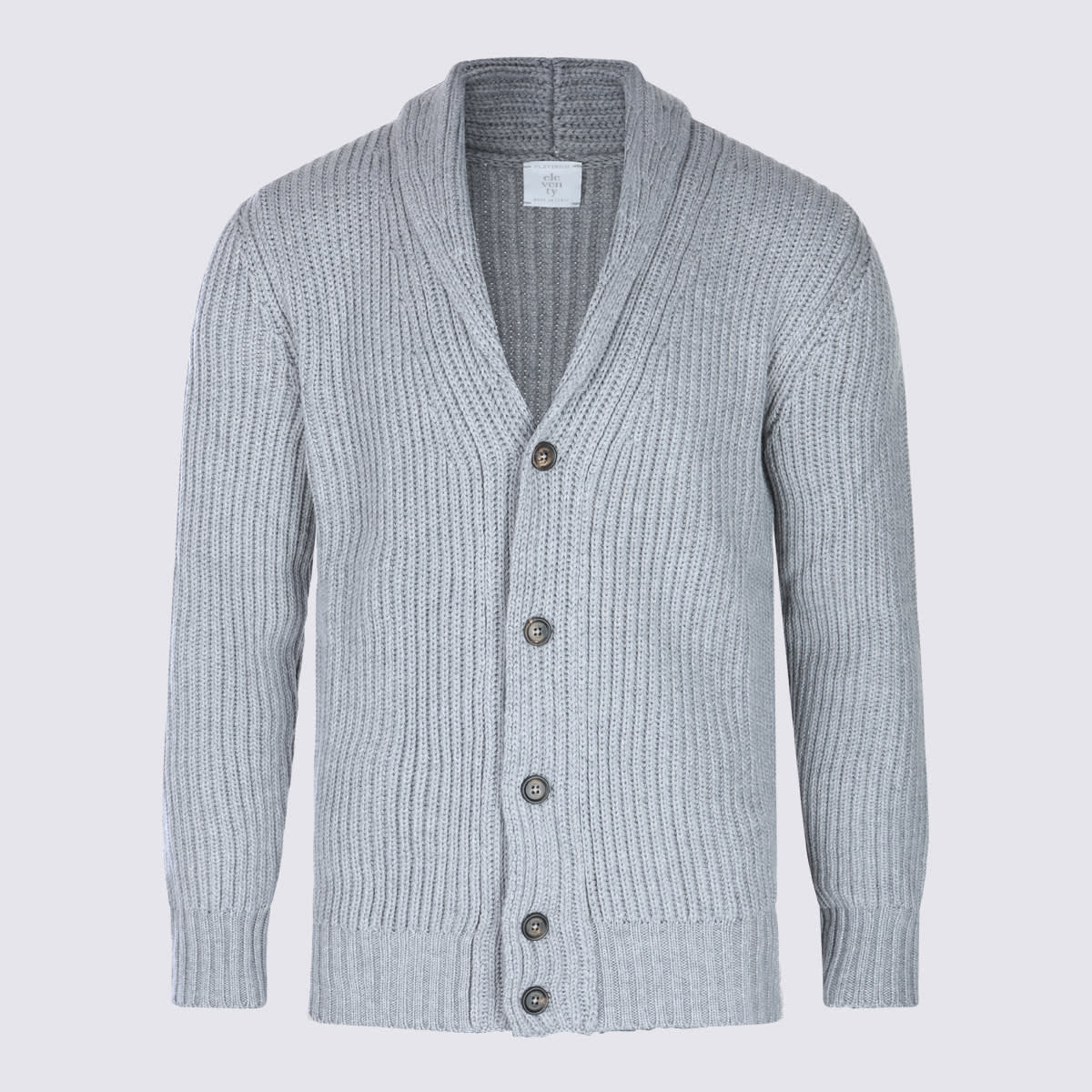 Eleventy Ribbed Texture Shawl Collar Long Sleeves In Gray