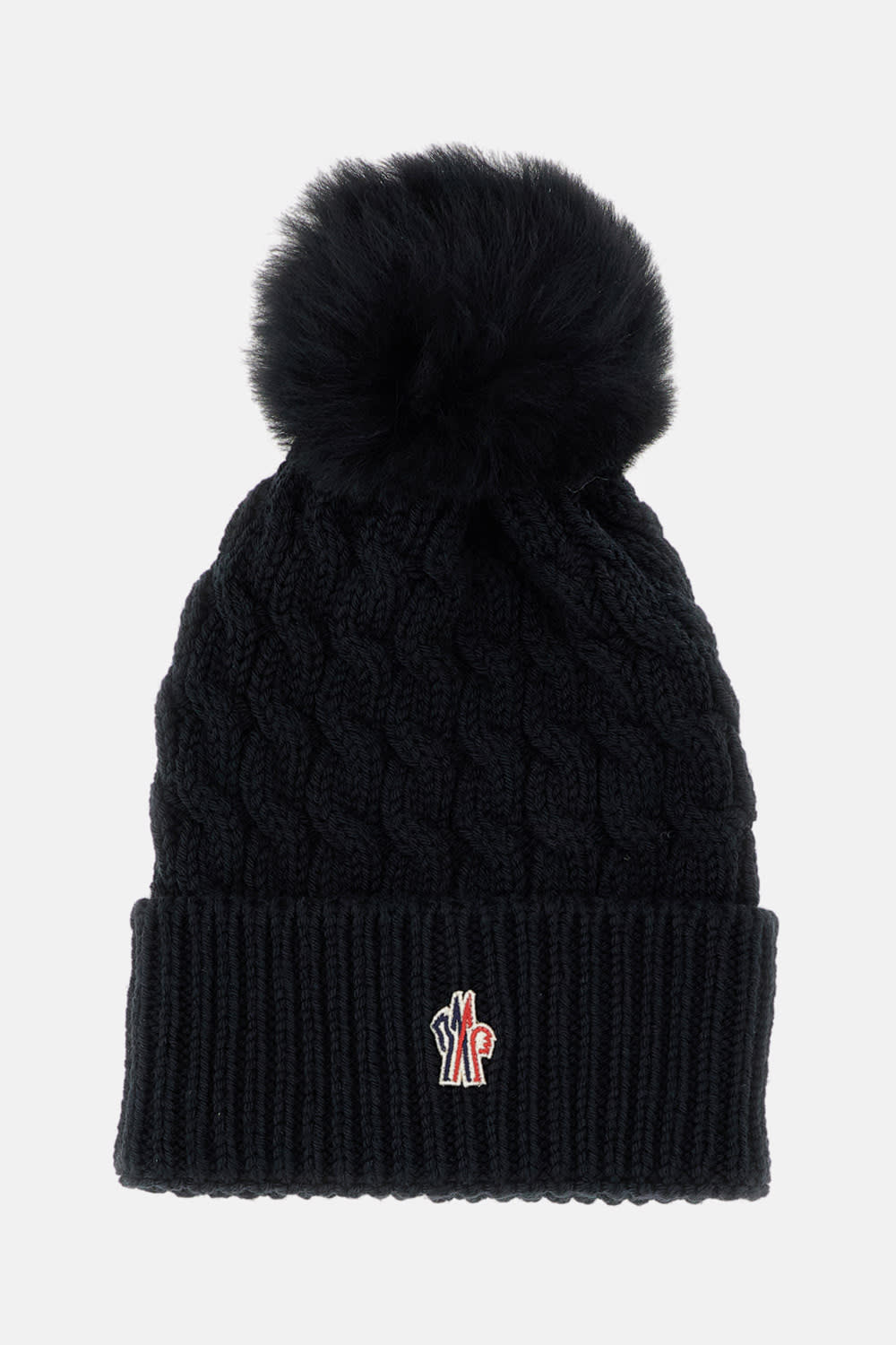 Moncler Wool Hat Featuring Cable Knit And Pom Detail In Black