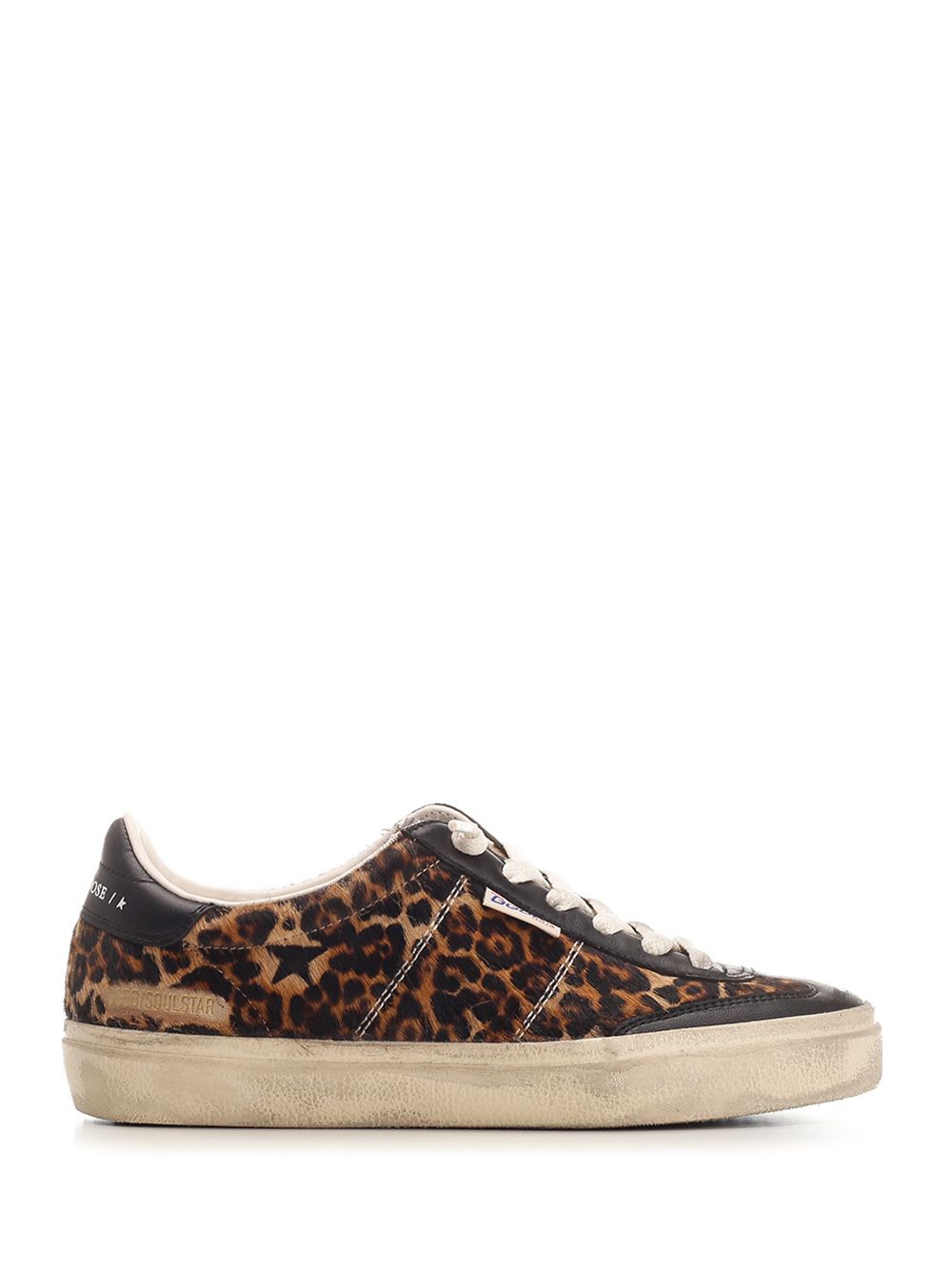 Golden Goose Soul Star Sneakers In Leopard-print Pony Skin With Black Nappa Leather Heel Tab And Inserts In Multi