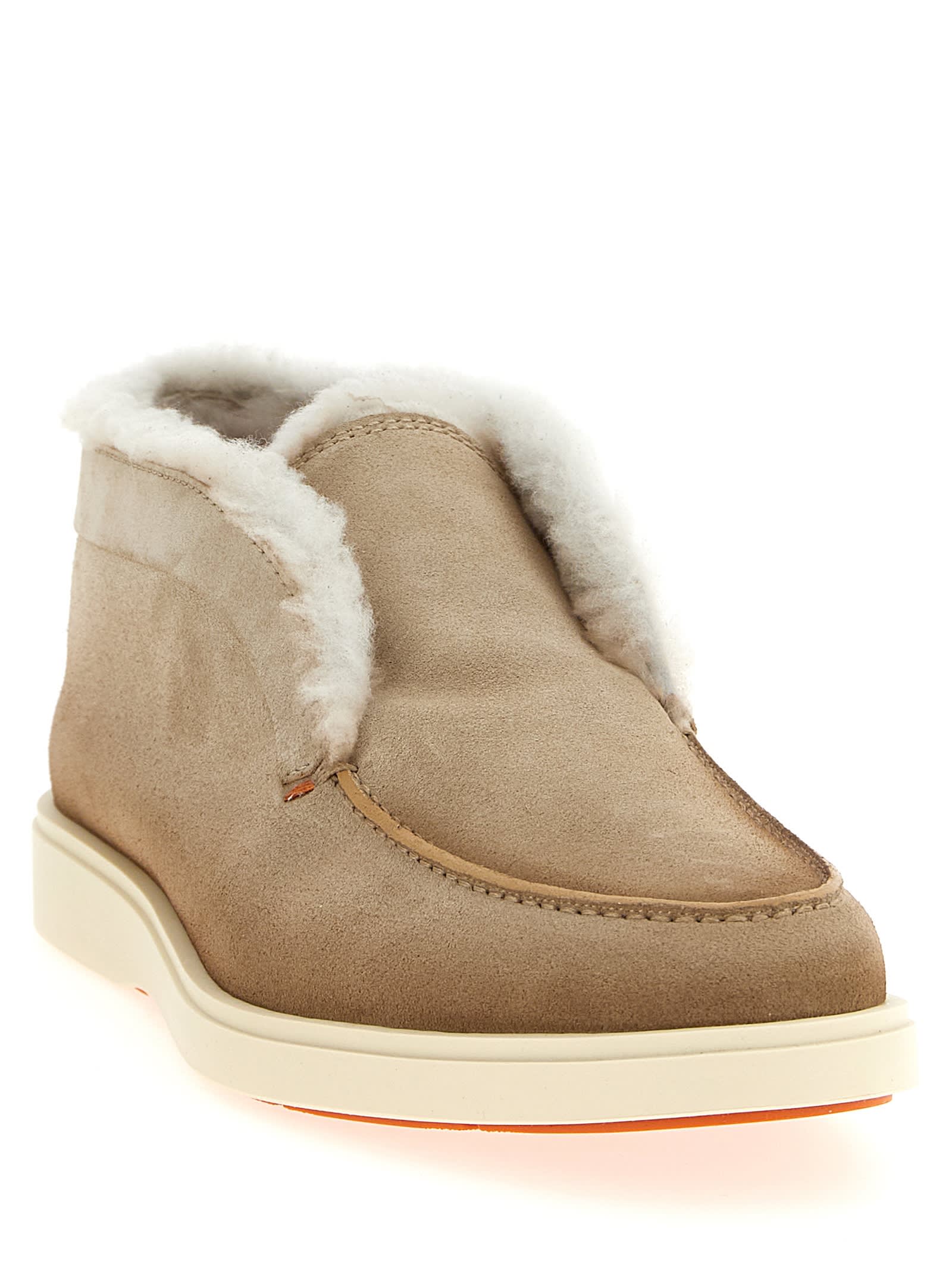 Santoni Suede Slip-on Boots In Brown