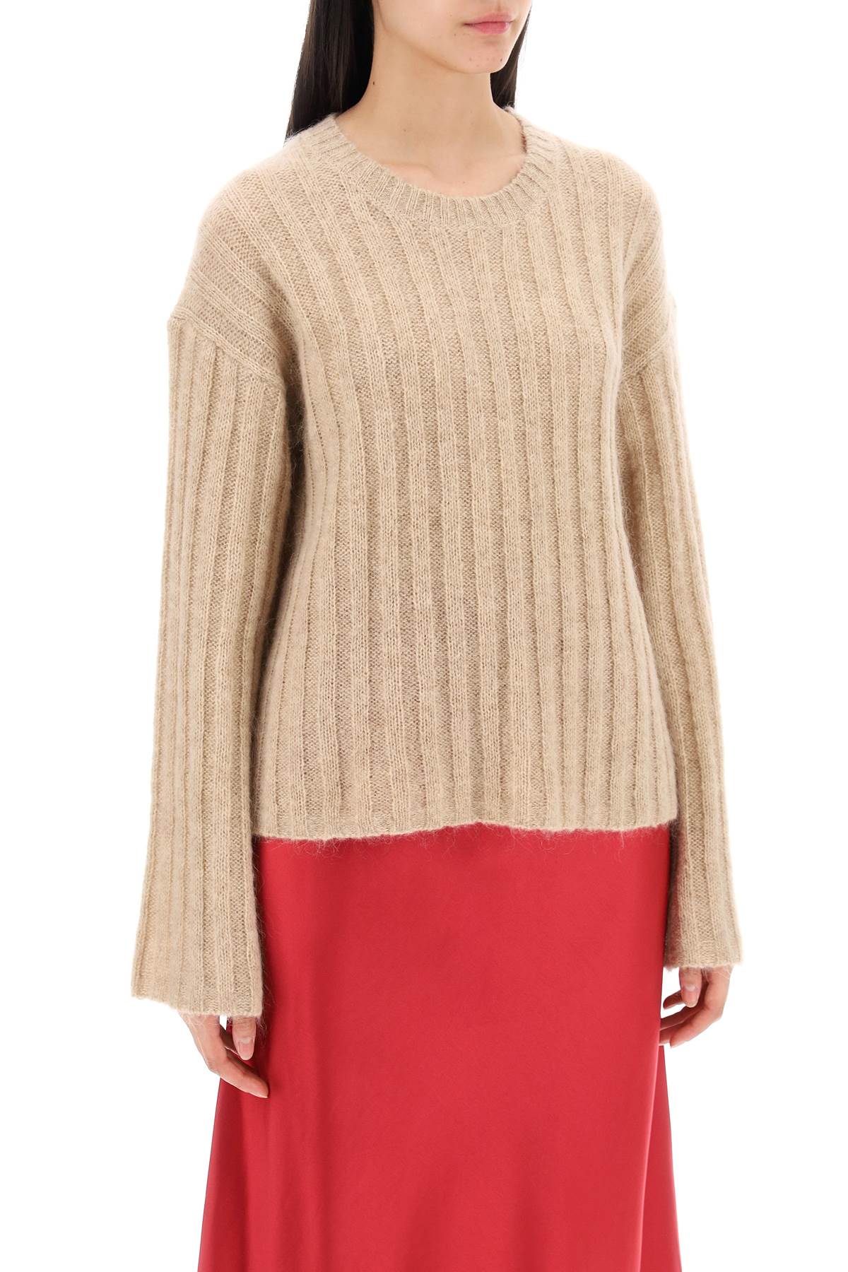 Shop By Malene Birger Ribbed Knit Pullover Sweater In Twill Beige (beige)