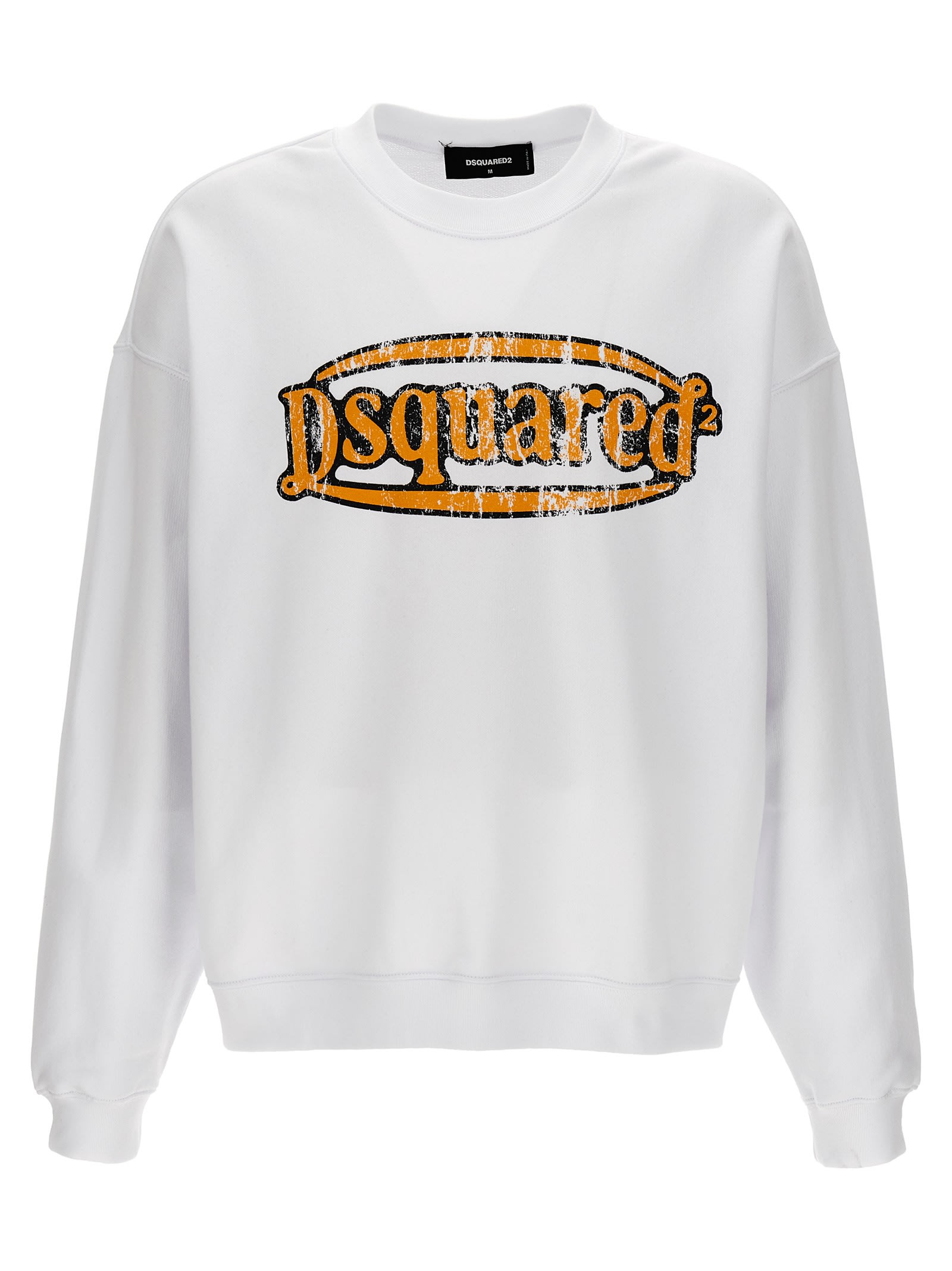 Dsquared2 Crew Neck Logo Sweatshirt In Bianco