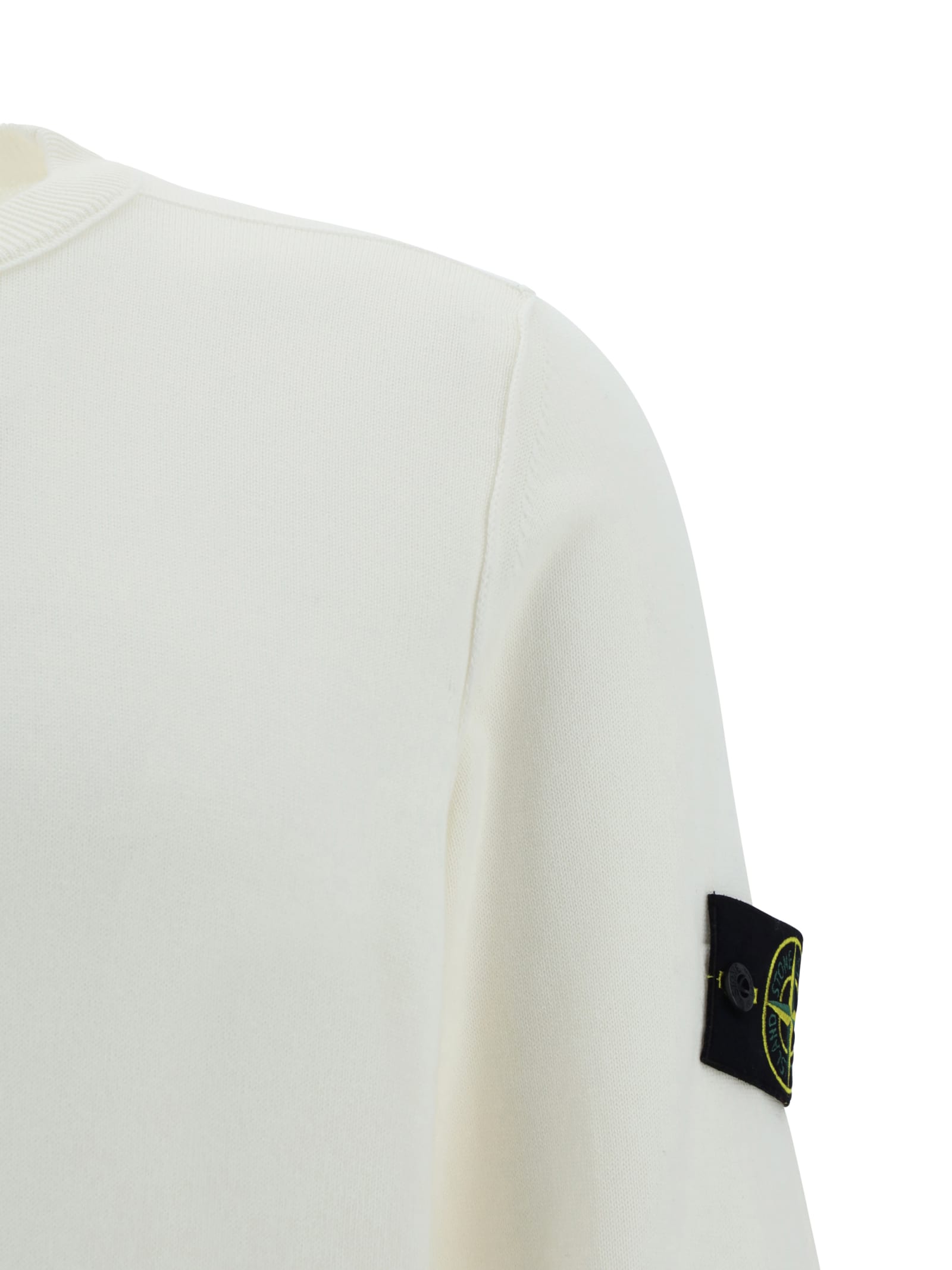 Shop Stone Island Rib Trim Plain Logo Patched Sweatshirt In White
