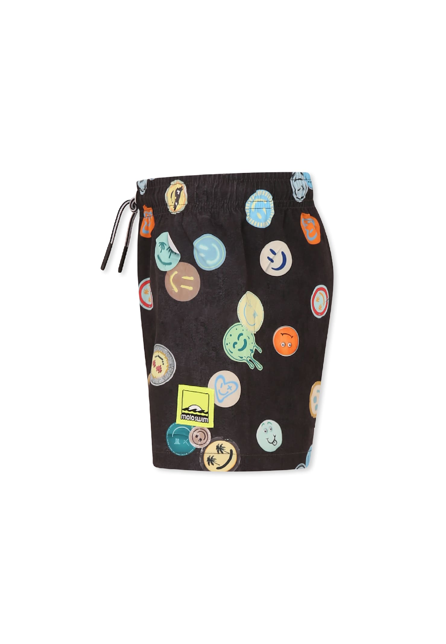 Molo Black Swim Shorts For Boy With Smiley Print In Black