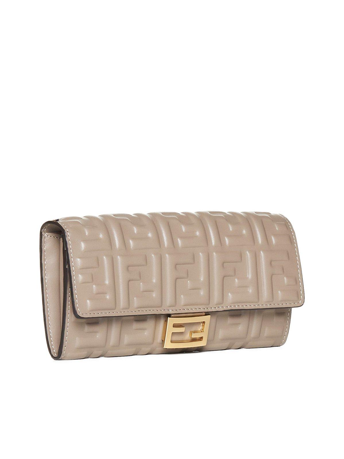 Shop Fendi Ff Motif Baguette Continental Chain-linked Wallet In Grigio